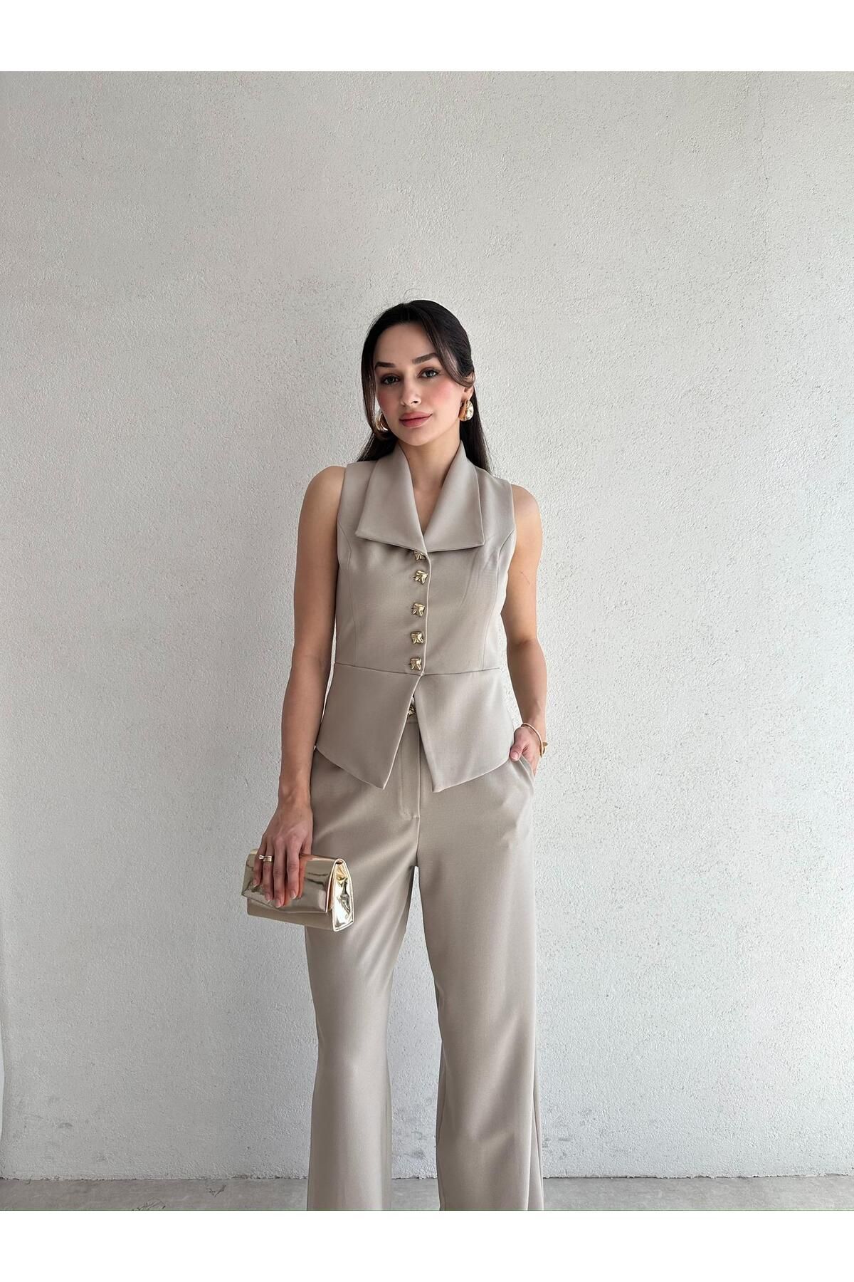Mooi Butik MAYSH Takım 5078 - Vizon