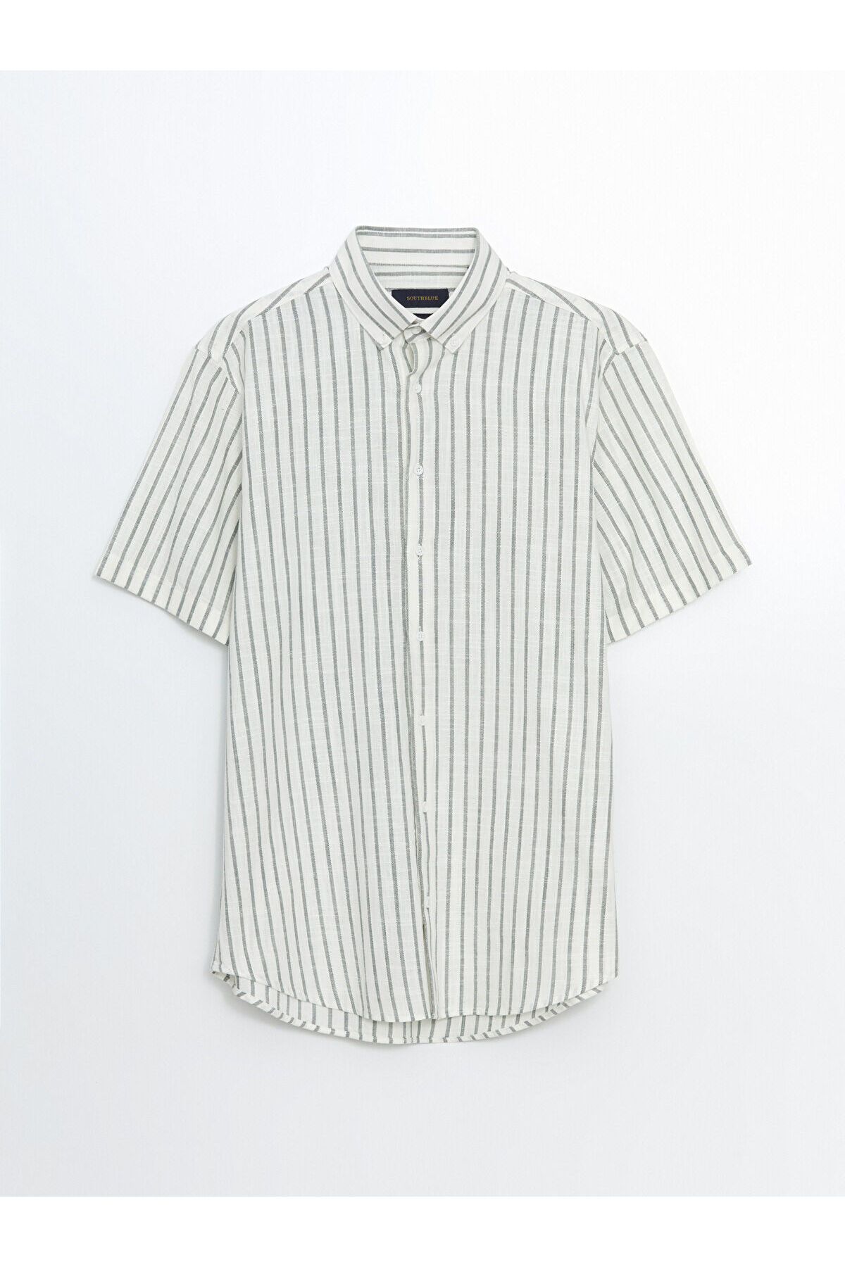 LC Waikiki Regular Fit Kısa Kollu Çizgili Poplin Erkek Gömlek