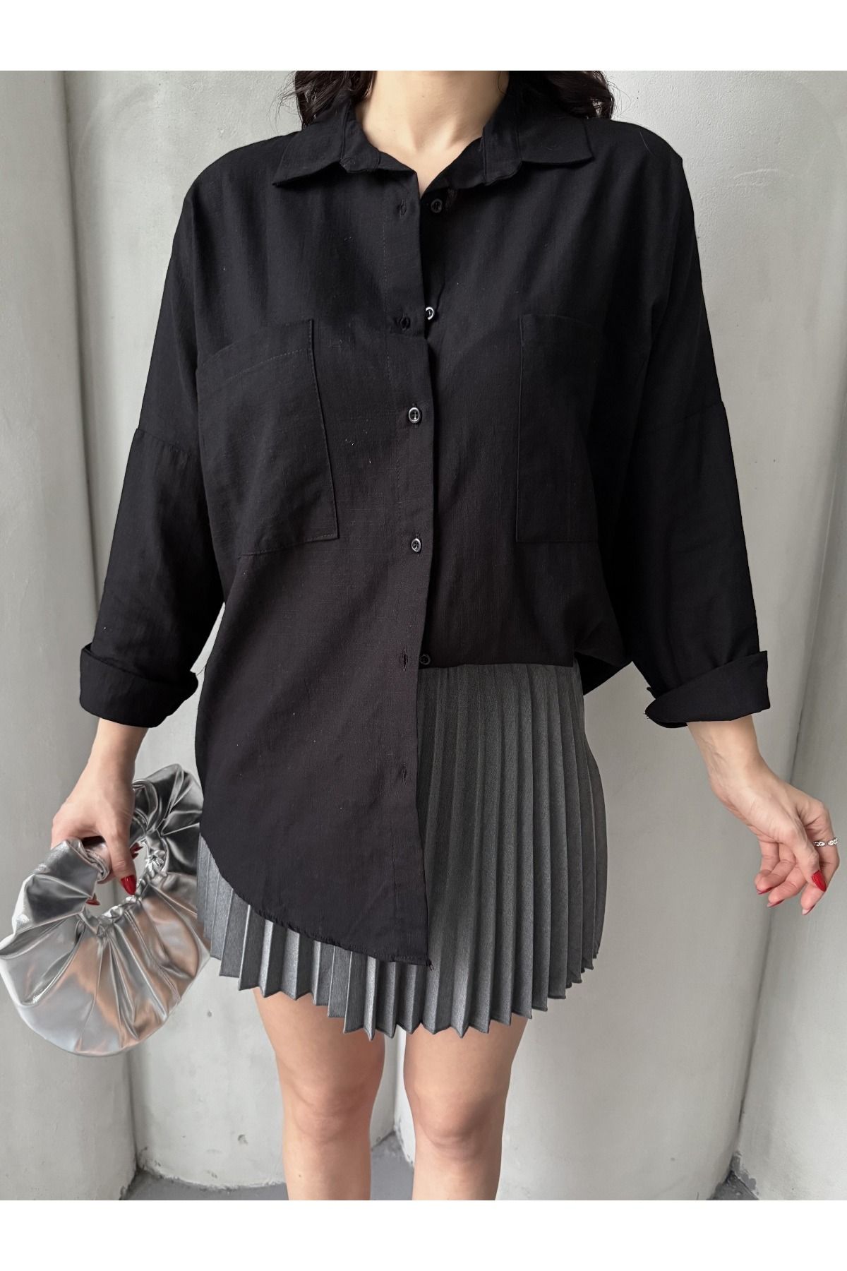 fatma keskin linna butik Kadın Keten Gömlek Oversize