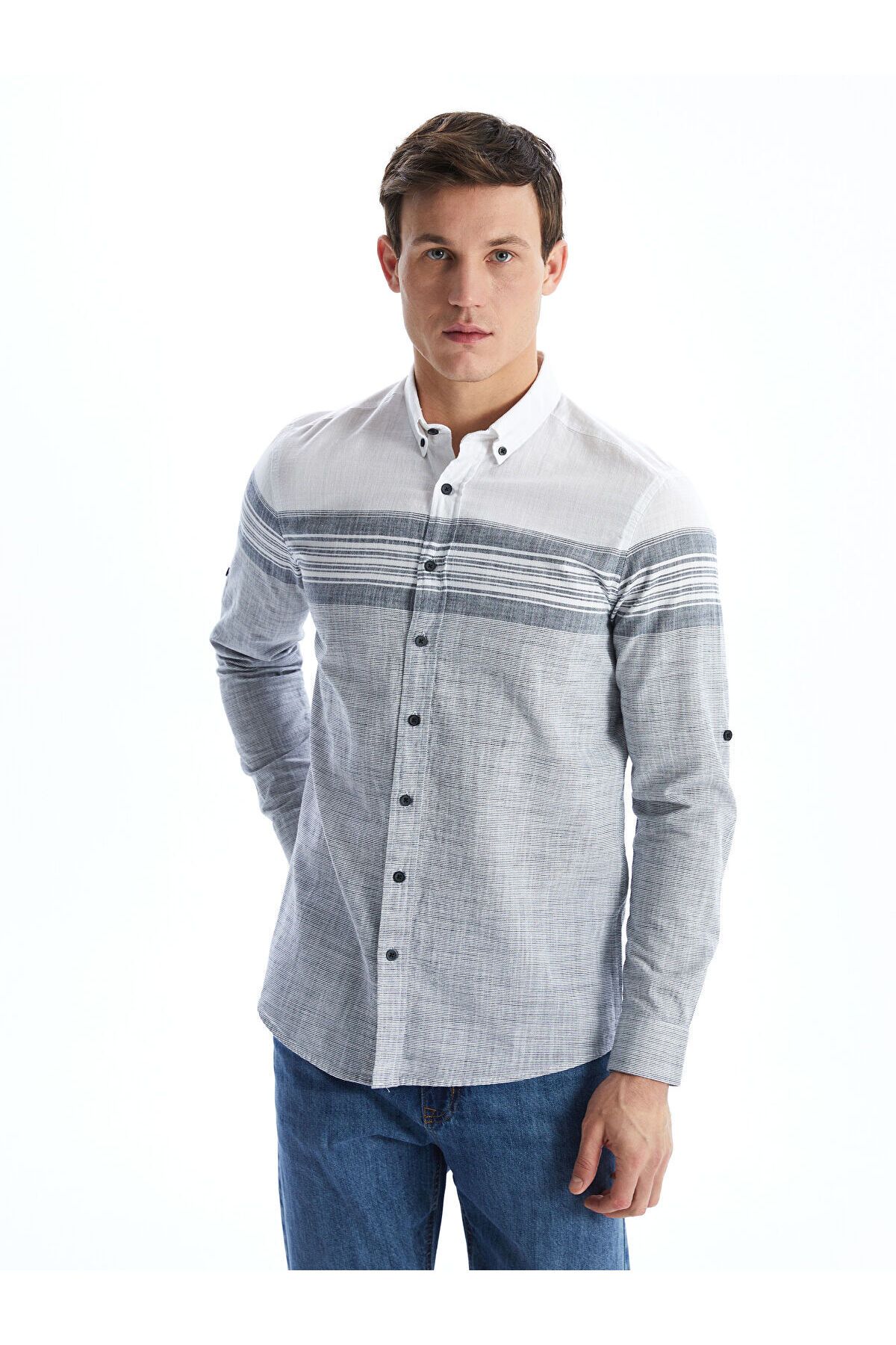 LC Waikiki Regular Fit Uzun Kollu Çizgili Erkek Dokulu Gömlek