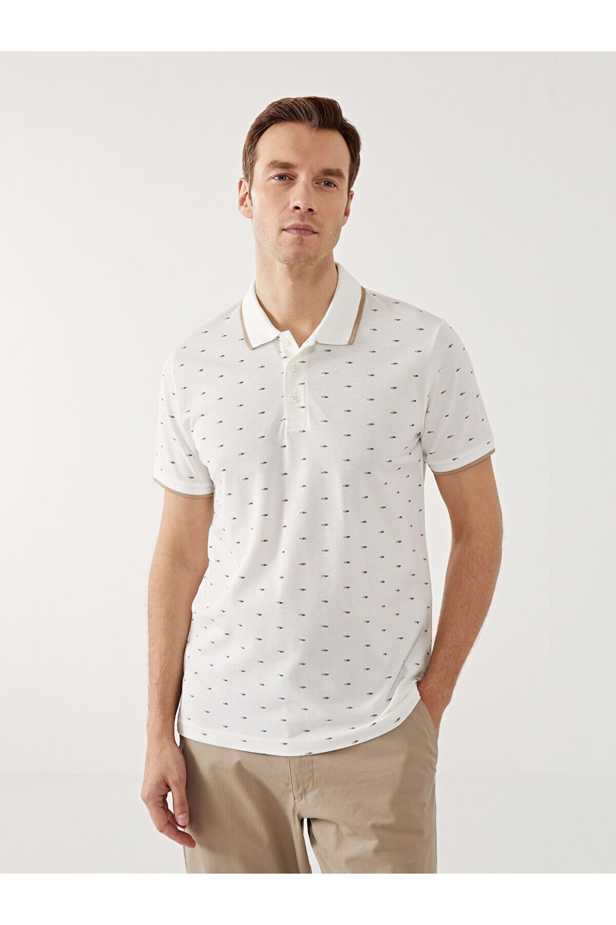 LC Waikiki Polo Yaka Kısa Kollu Desenli Pike Erkek Tişört