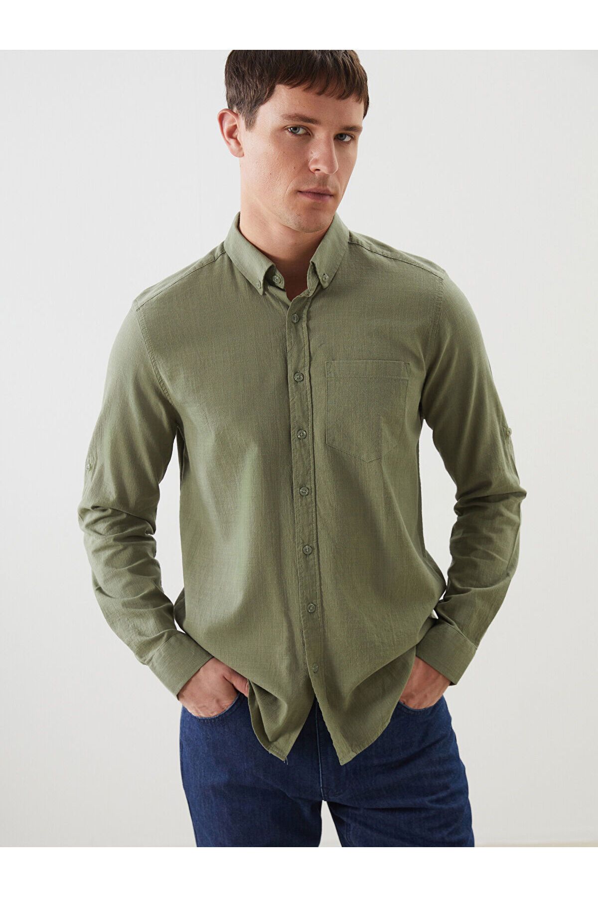 LC Waikiki Regular Fit Uzun Kollu Keten Karışımlı Erkek Gömlek