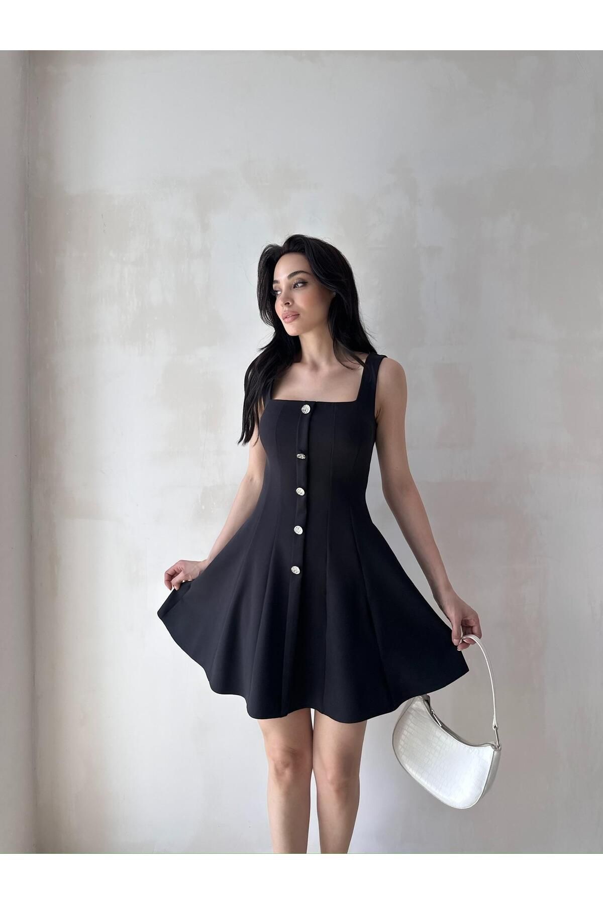 Mooi Butik LİSMAN Mini Elbise 5086 - Siyah