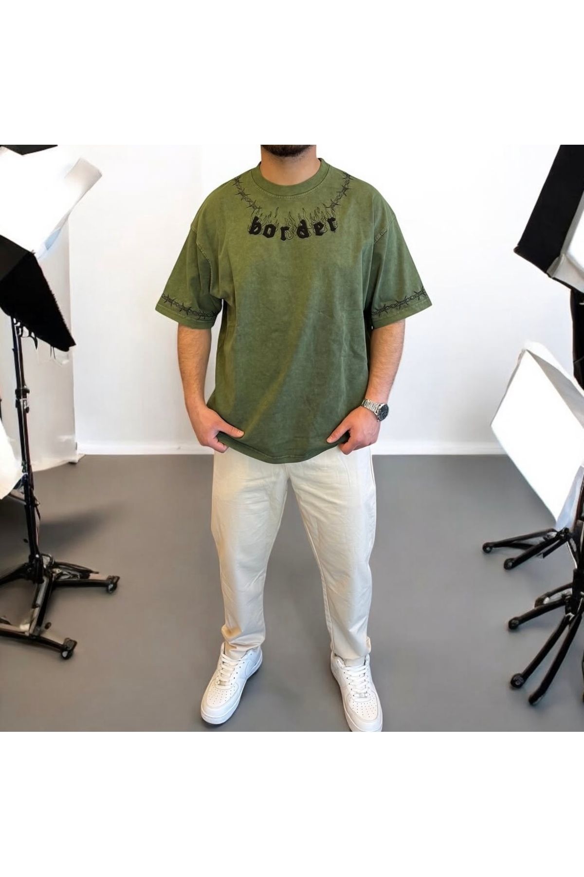 oraystore Yıkamalı Nakış Detay Oversize Tshirt