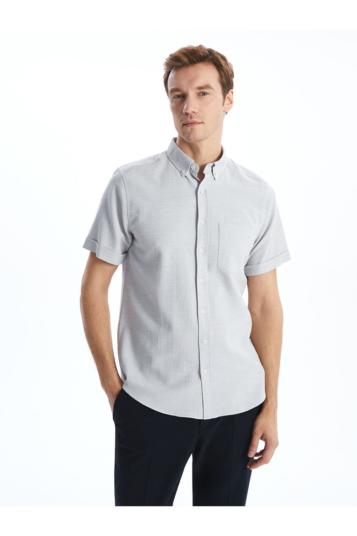 LC Waikiki Regular Fit Kısa Kollu Armürlü Erkek Gömlek