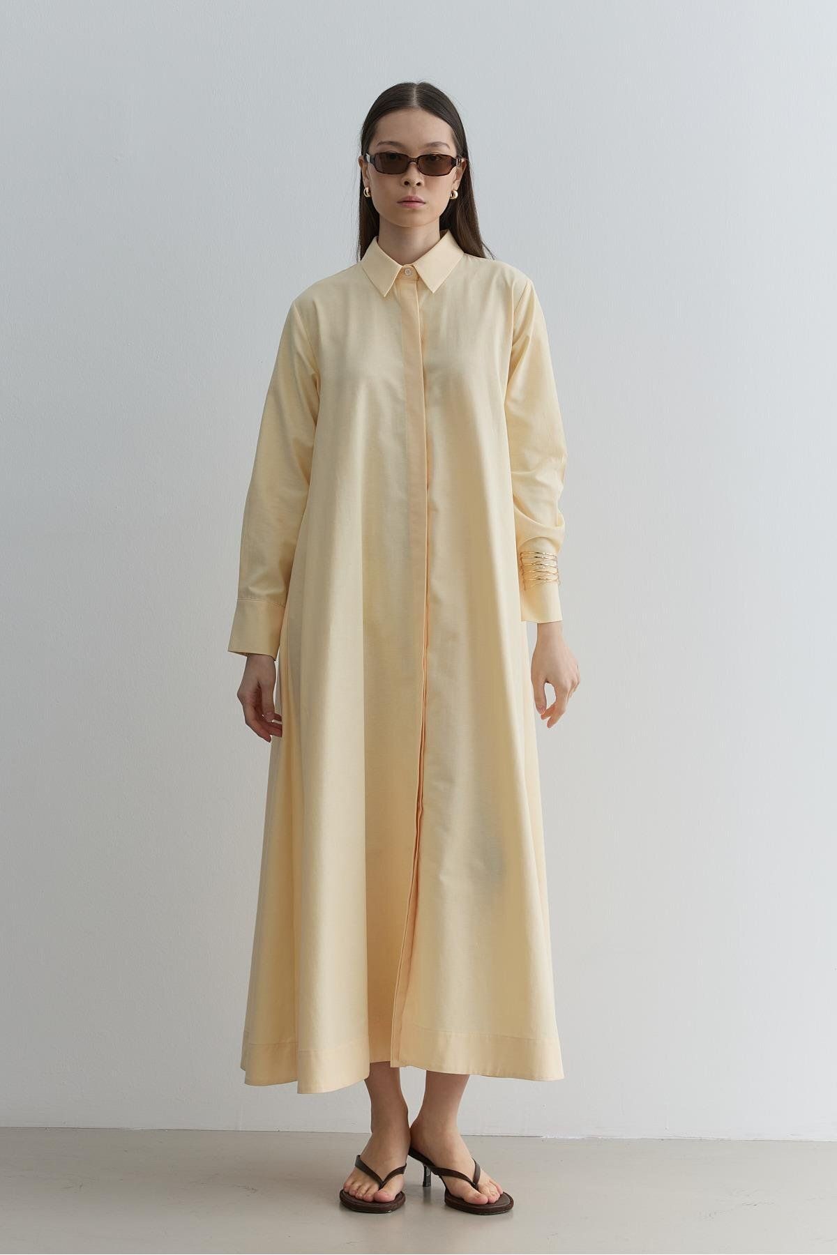 Fahhar Oversize Gömlek Elbise Sarı