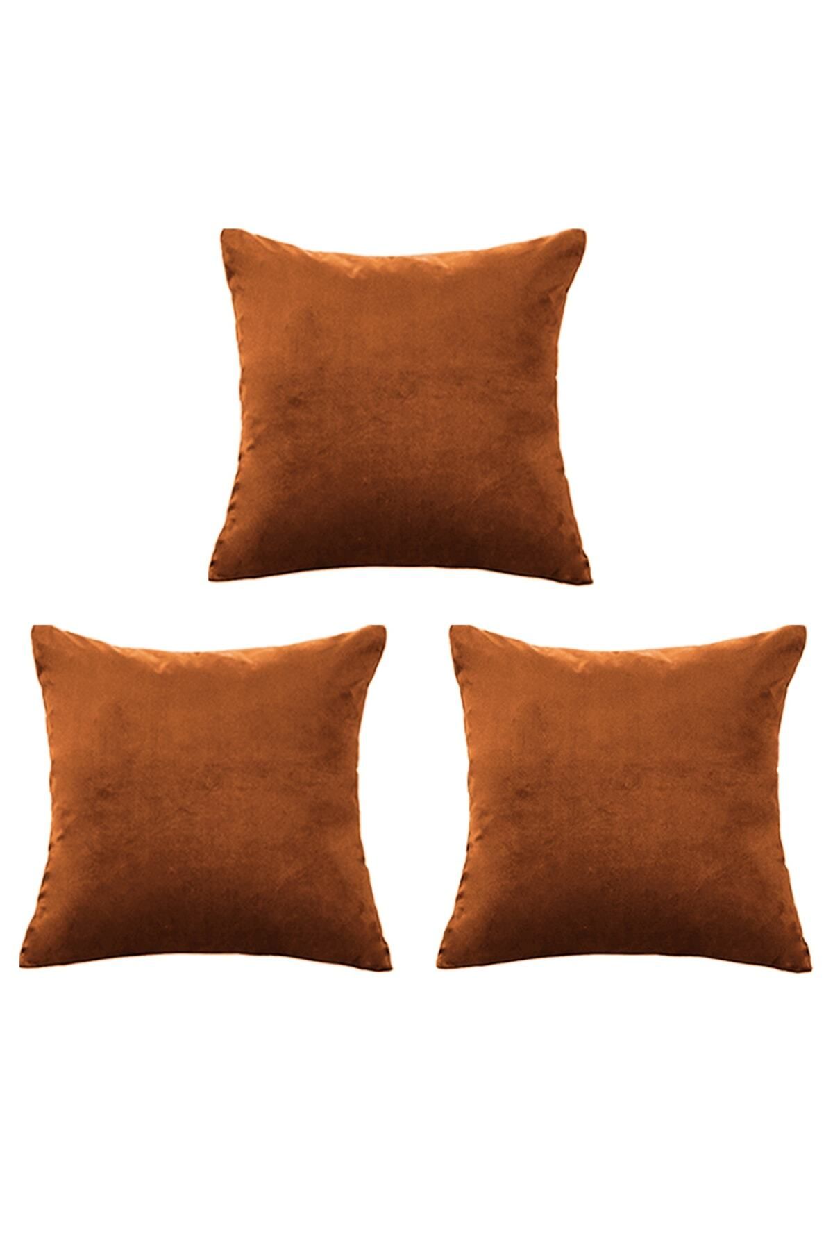 AYZEN HOME Kadife Kırlent Kılıf 3 Adet Kahverengi 45*45 ölcüsünde kırlent kılıfı