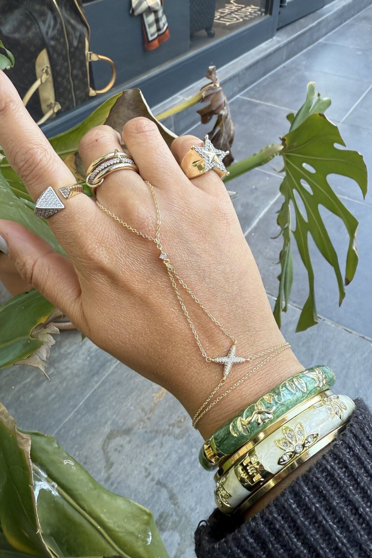 My Joyas Design 14K Altın Kaplama Taşlı X Şahmeran Gold