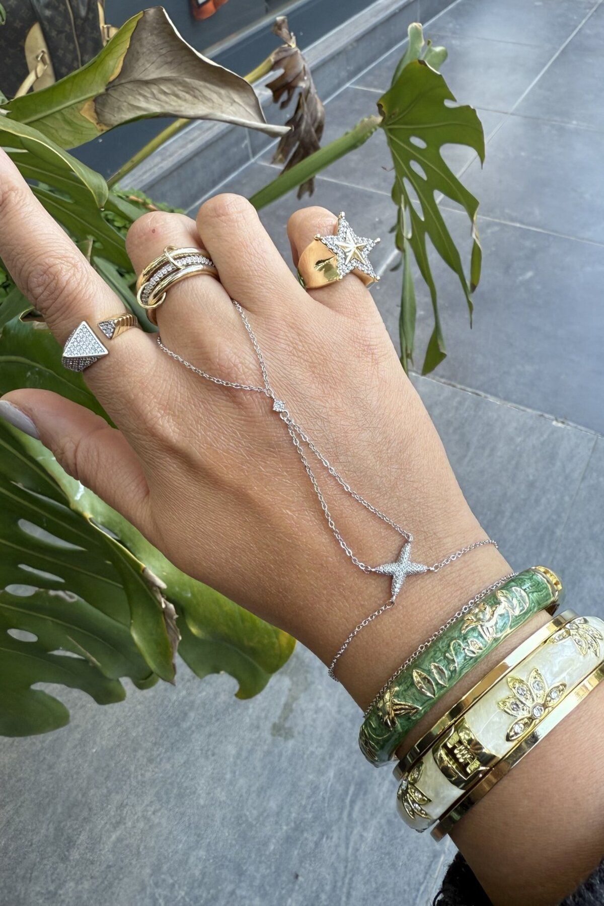 My Joyas Design 14K Altın Kaplama Taşlı X Şahmeran Silver