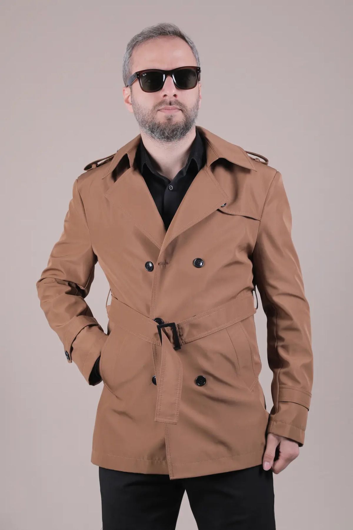 OHEPMODA Slim Fit Kemerli Erkek Trençkot