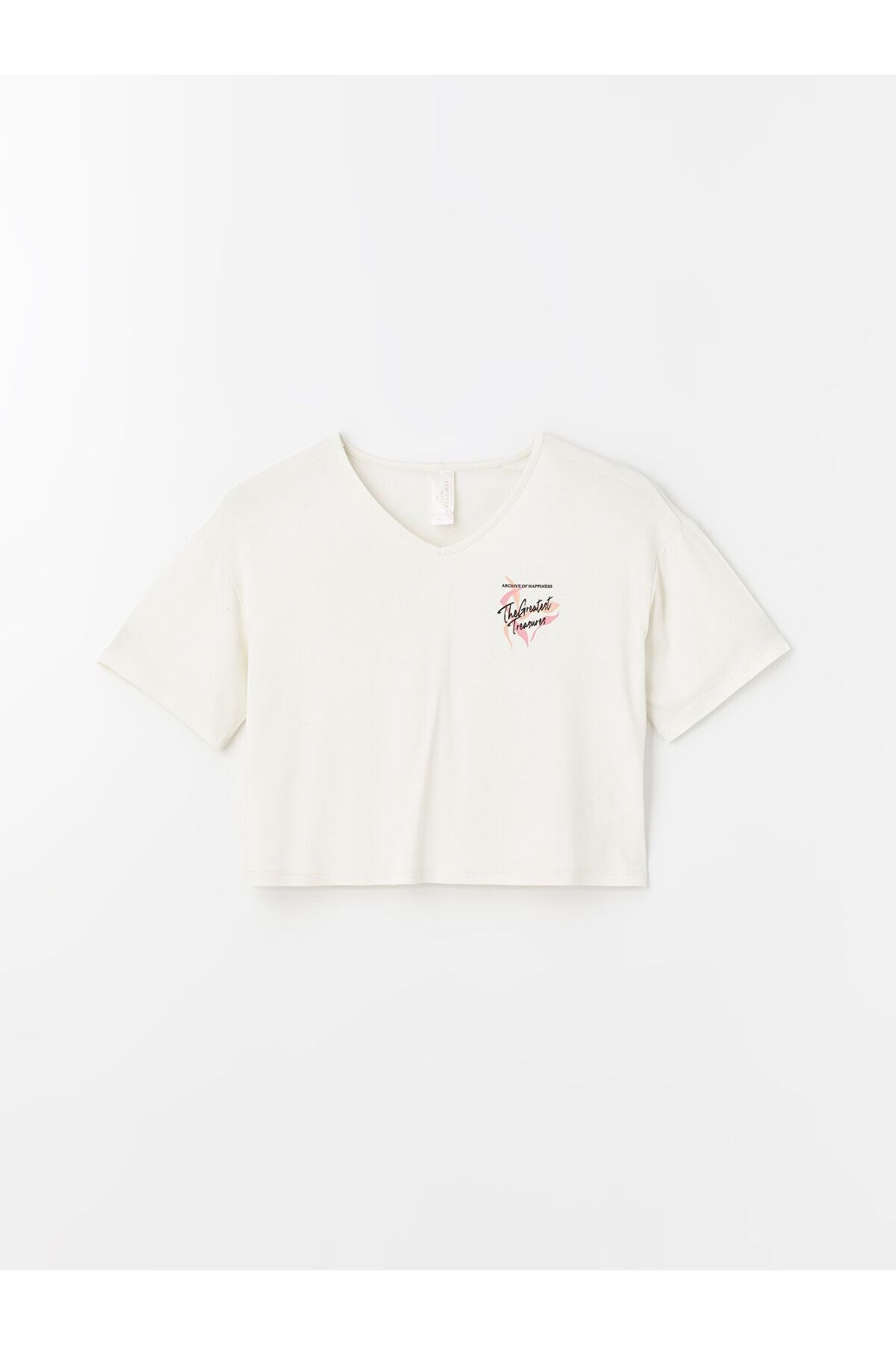 LC Waikiki Petite V Yaka Baskılı Kısa Kollu Kadın Pijama Üst