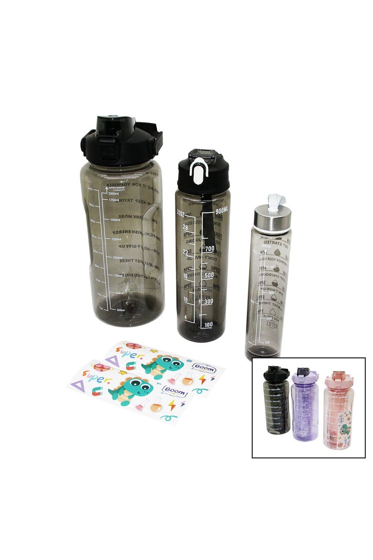 Modafiks 3 BOY YAVRULU ŞEFFAF PİPETLİ RENKLİ SULUK MATARA (5122)