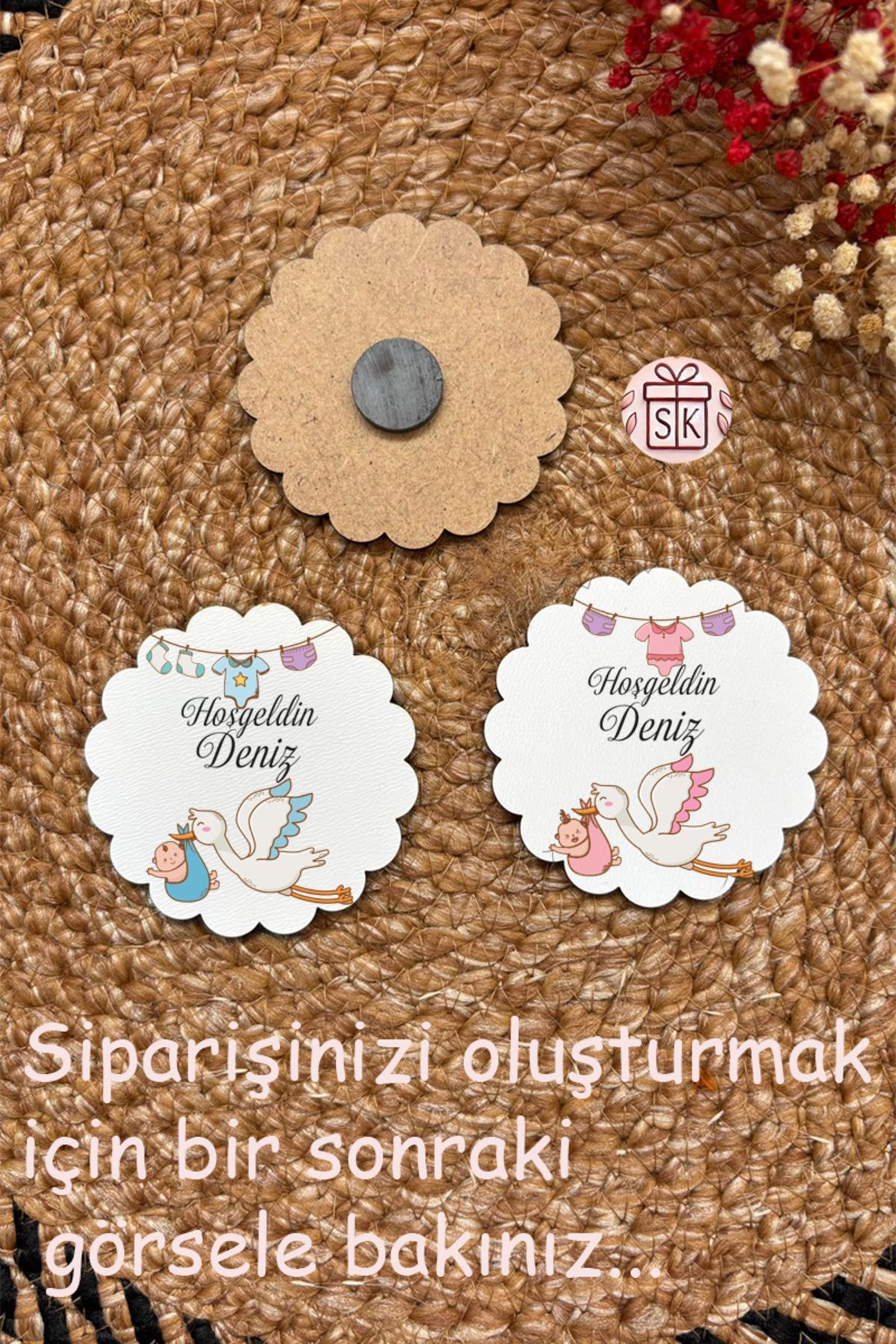 SK Gift Figürlü Ahşap Bebek Magnet Doğum Günü Hediyeliği Baby Shower Yenidoğan Magnet 35 Adet