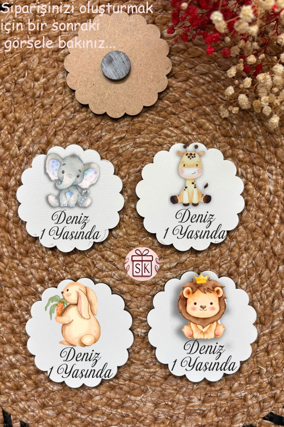 SK Gift Figürlü Ahşap Bebek Magnet Doğum Günü Hediyeliği Baby Shower Yenidoğan Magnet 35 Adet