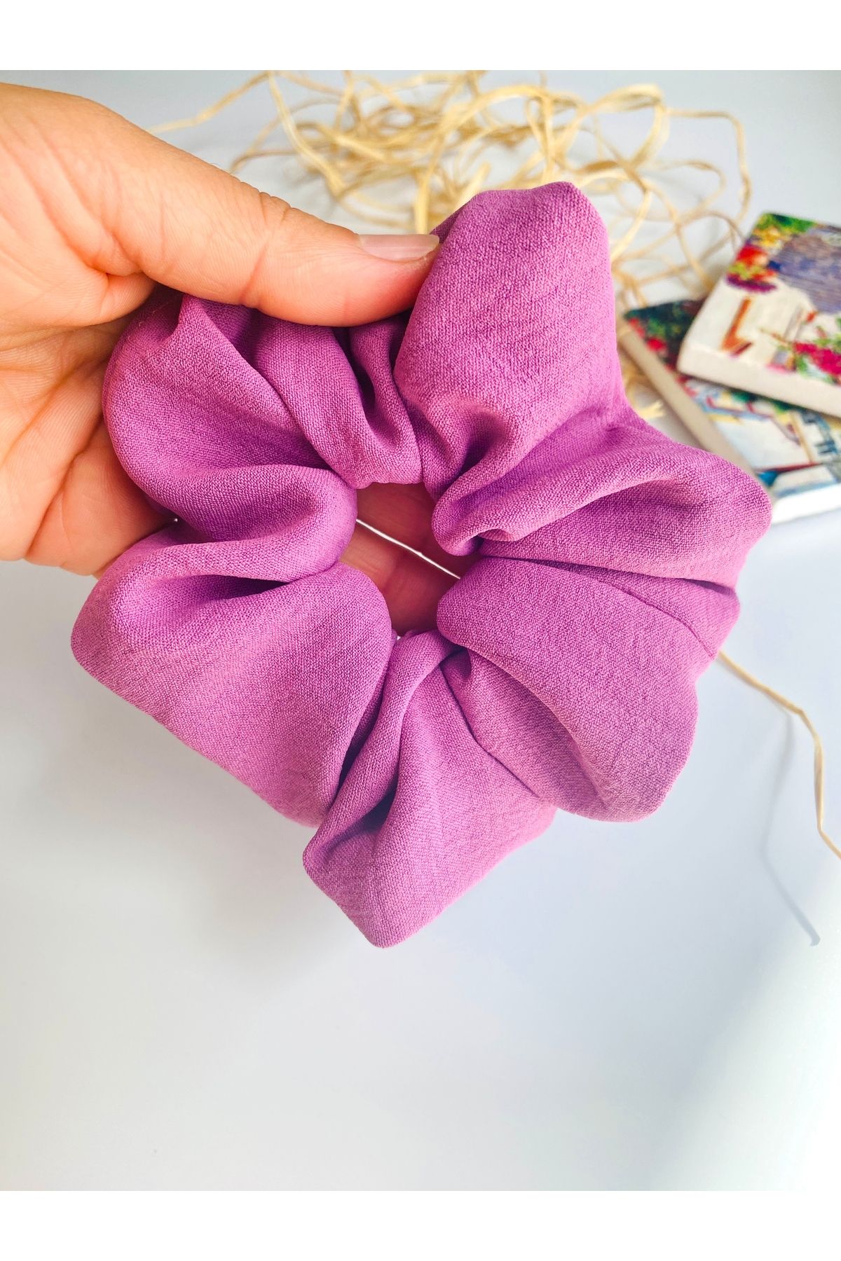 seyranat Gül Kurusu-Mürdüm Rengi Kaliteli Ayrobin Kumaş Kadın Orta Boy 12 cm Simit Saç Tokası Scrunchie Toka