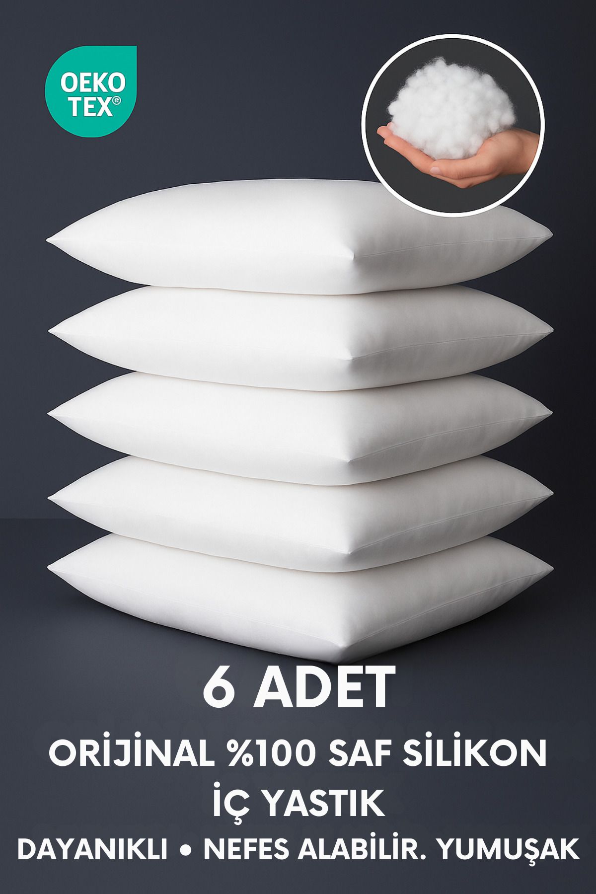 6 Adet Orijinal %100 Saf Silikon İç Yastık Dolu Kırlent, Dayanıklı , Nefes Alabilir Ve Yumuşak