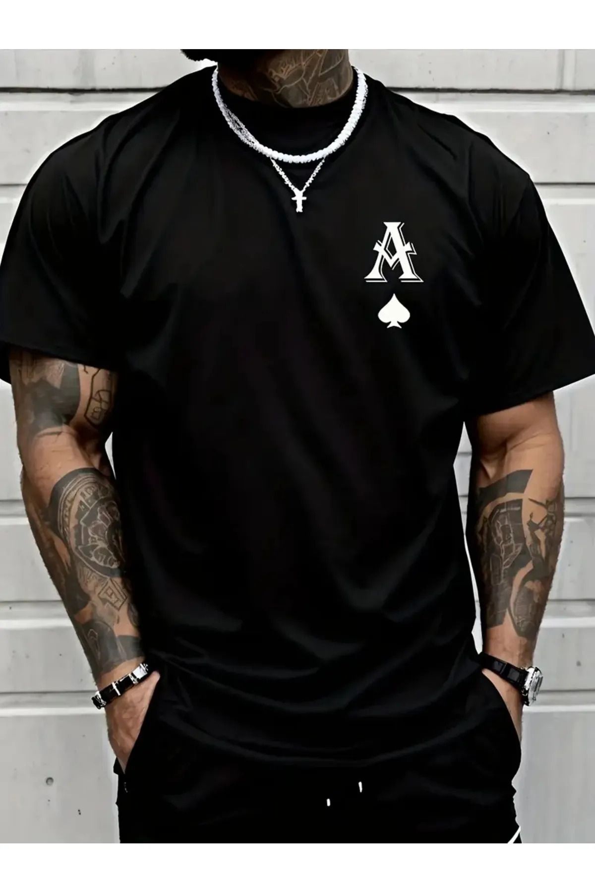 İnazuma Outdoors İnazuma Unisex Oversize Baskılı Pamuklu Bisiklet Yaka Kısa Kollu SİYAH T-shirt
