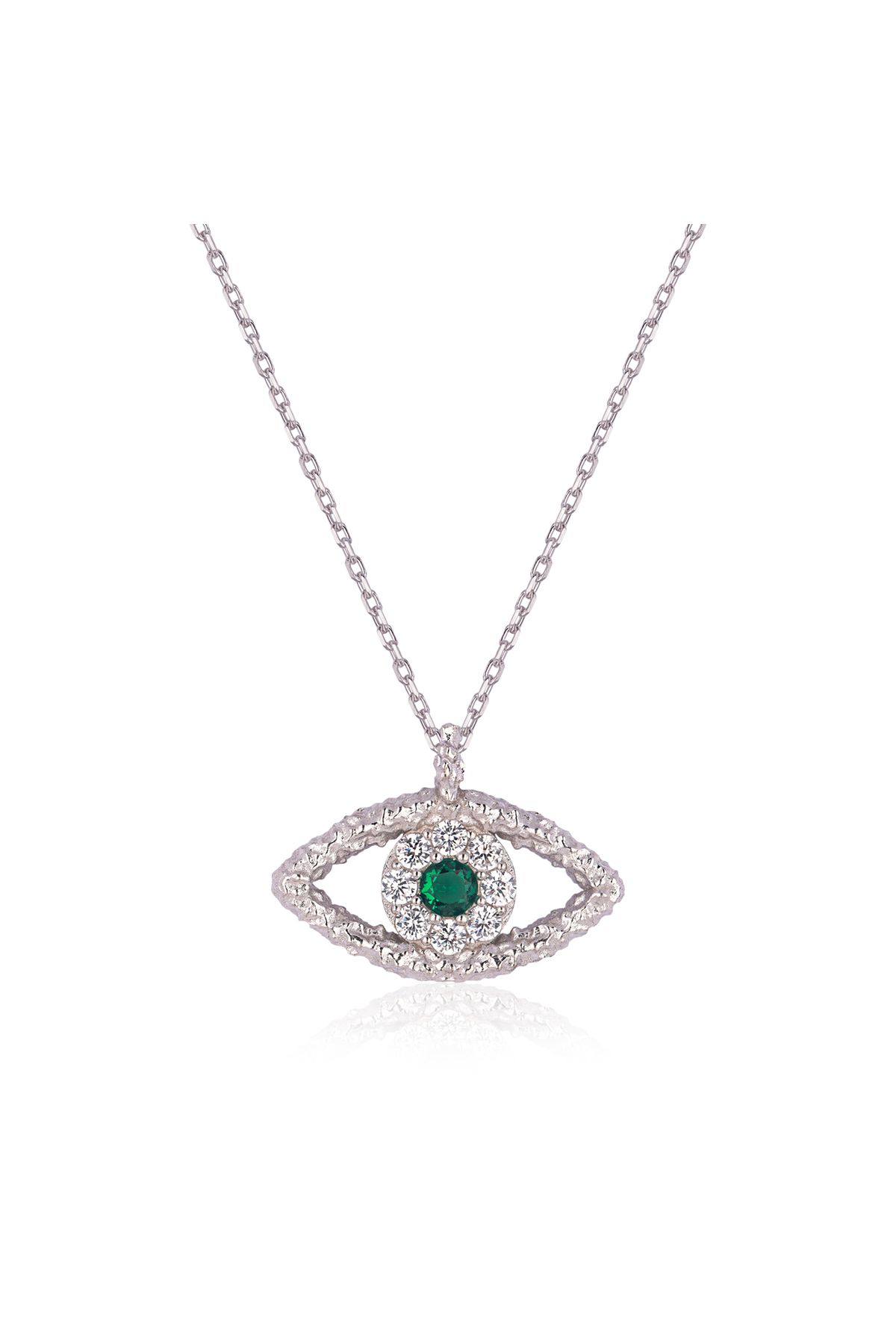 emy by emel luxury silver jewelry Yeşil Taşlı Göz Kolye 925 Ayar Gümüş