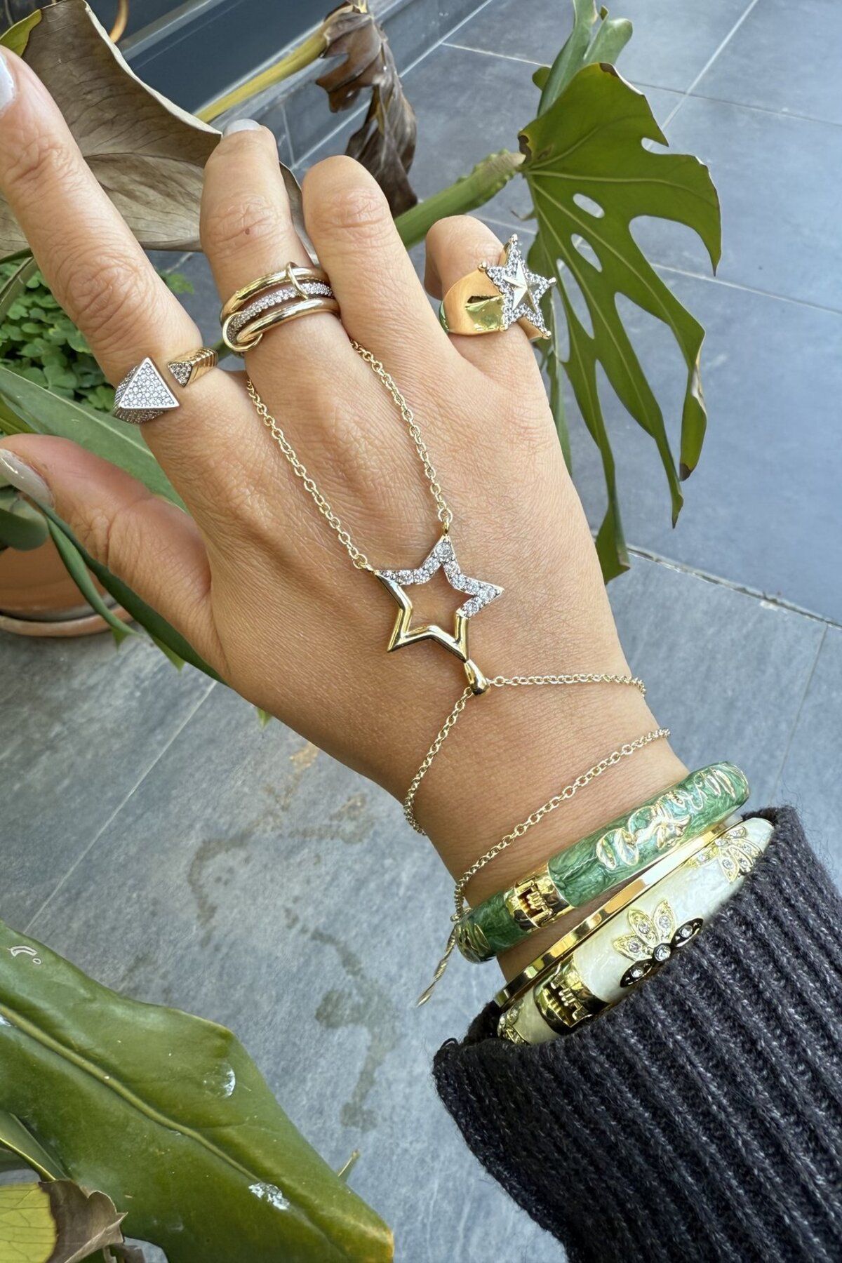 My Joyas Design 14K Altın Kaplama Taşlı Yıldız Şahmeran Gold