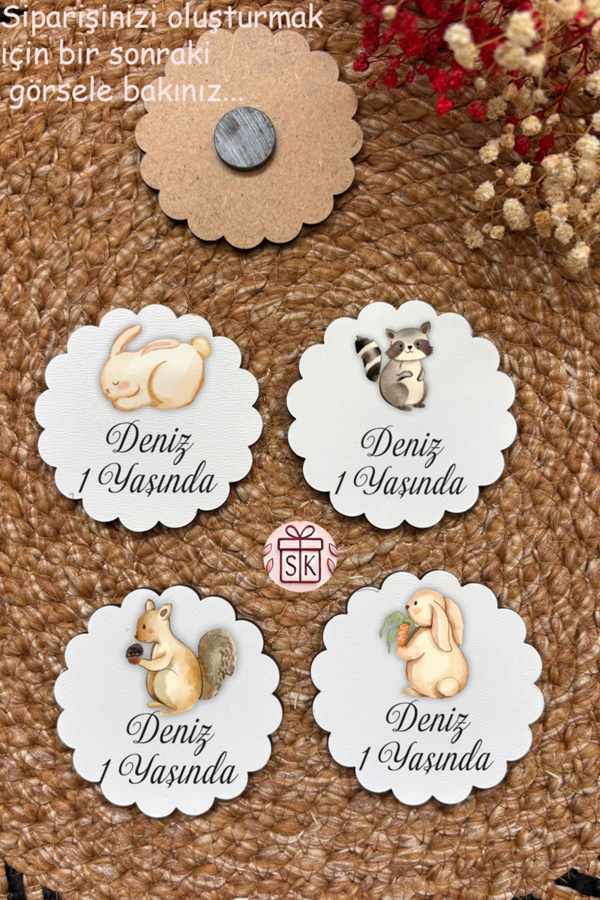 SK Gift Figürlü Ahşap Bebek Magnet Doğum Günü Hediyeliği Baby Shower Yenidoğan Magnet 35 Adet