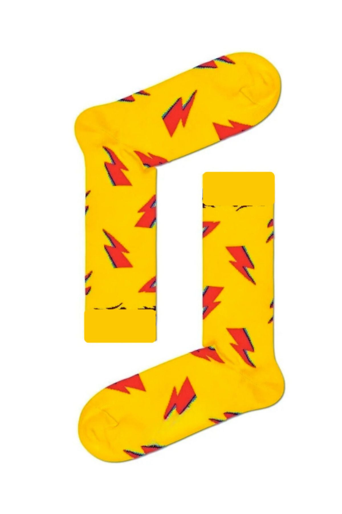Shuttle Park Özel Seri Socks Sarı Renkli Eğlenceli Happy Rahat Şimşek Desenli Tasarım Tarz Soket Dikişsiz Çorap