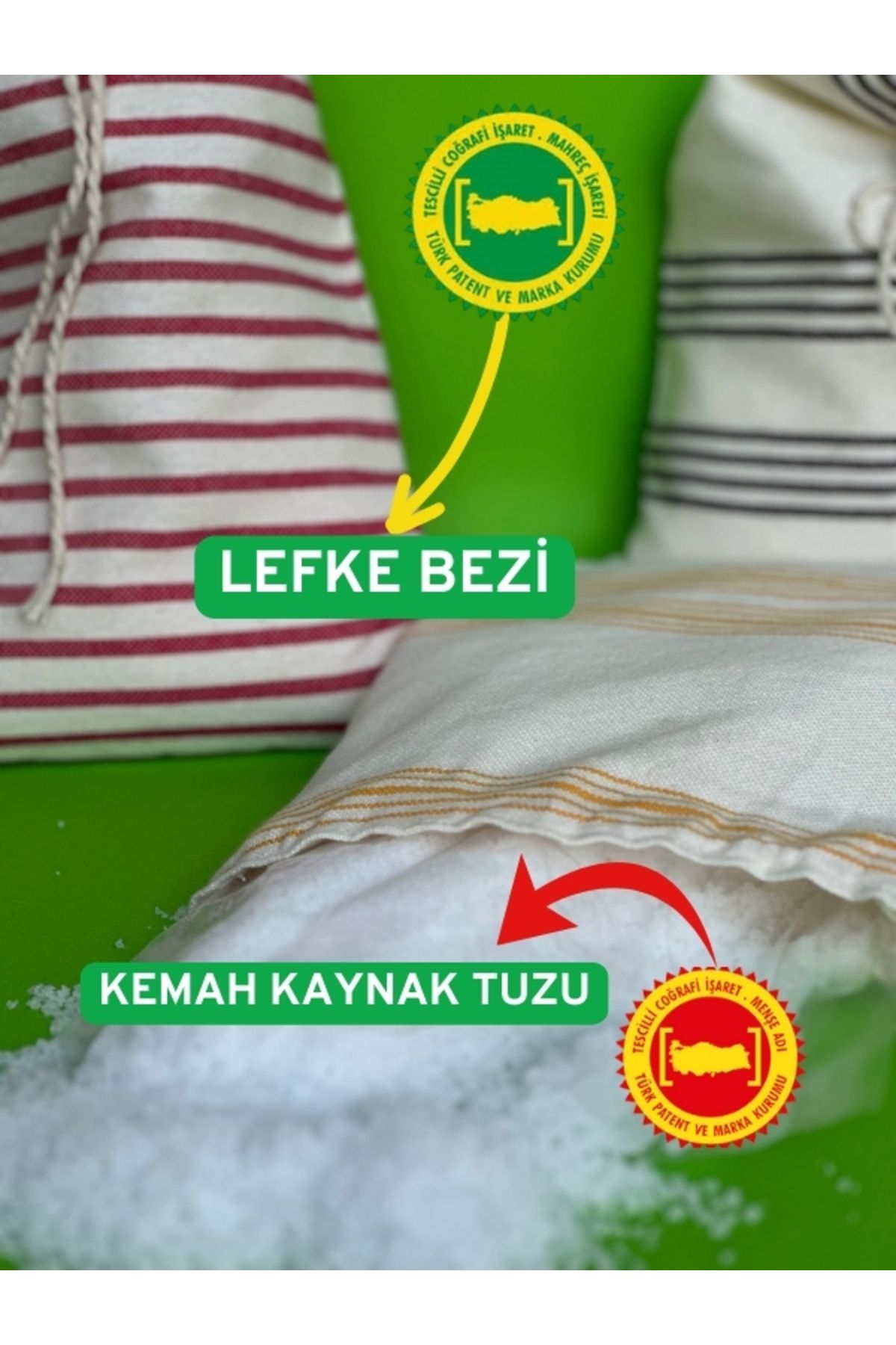 HEPSİ ANADOLU Kemah Kaynak Tuzu 1 Kg.(Osmaneli Lefke Bezi Gıda Kesesiyle Birlikte)