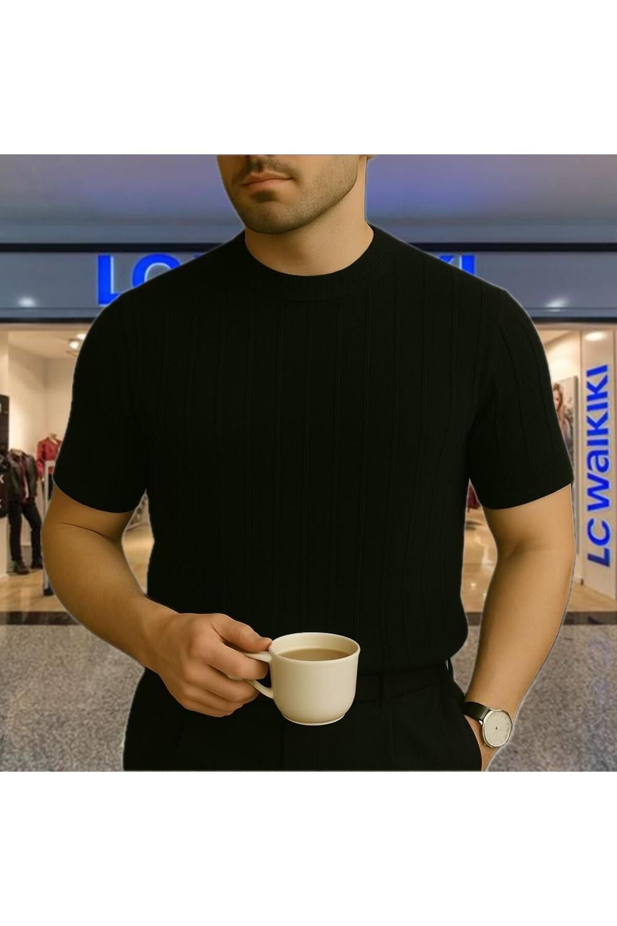 LC Waikiki Yeni Moda Bisiklet Yaka Çizgili Nefes Alabilen Kısa Kollu Erkek Tişört