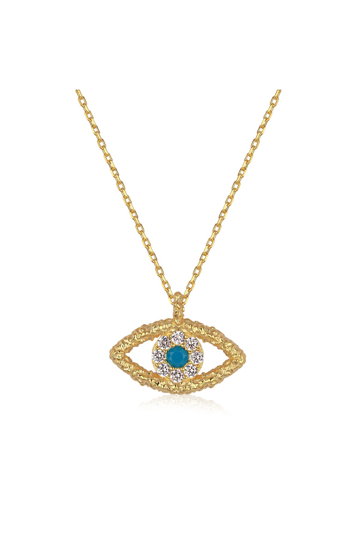 emy by emel luxury silver jewelry Altın Kaplama Turkuaz Taşlı Göz Kolye 925 Ayar Gümüş