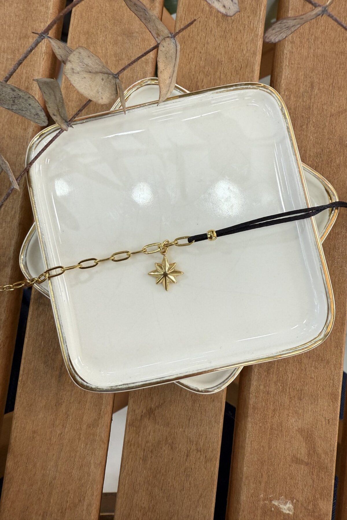 My Joyas Design Çelik Siyah İp Kutup Yıldızı Detaylı Bileklik 17+5cm