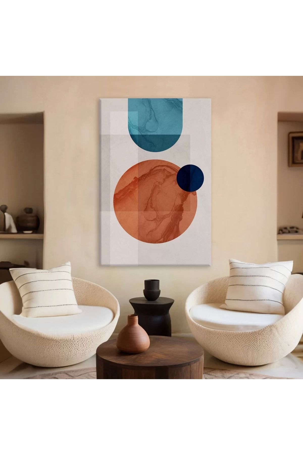 VOGLOO Mavi Turuncu Geometrik Kanvas Tablo