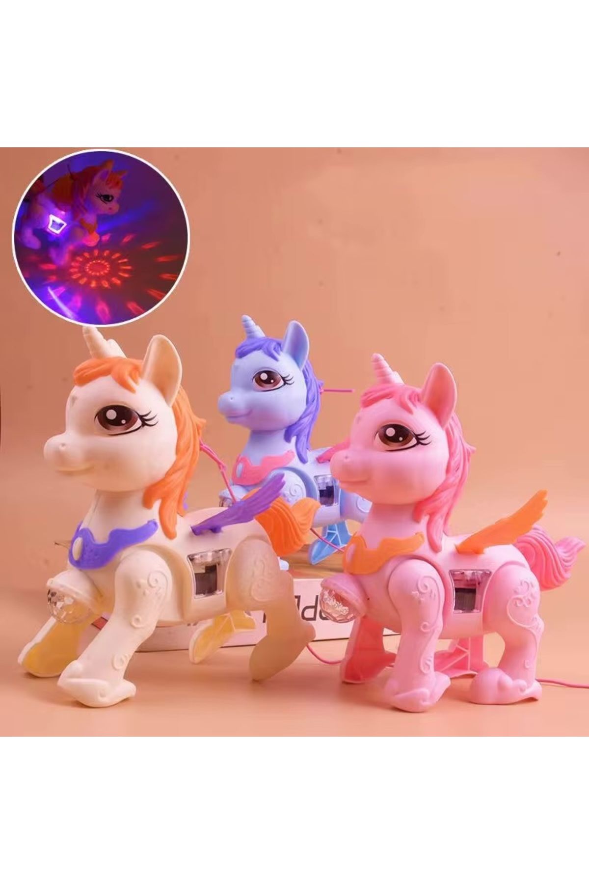 abnturk Işıklı Müzikli Sesli Yürüyen Pony Pilli Sevimli Hareketli Eğlenceli Unicorn Oyuncak 18cm