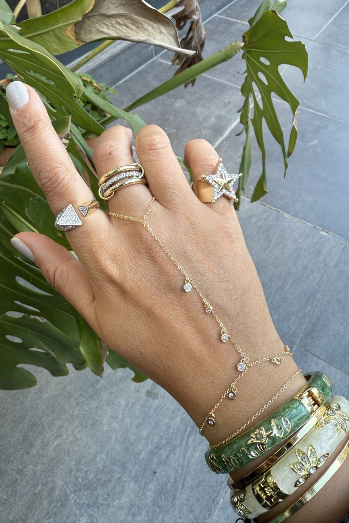 My Joyas Design 14K Altın Kaplama Yuvarlak Taşlı Şahmeran Gold
