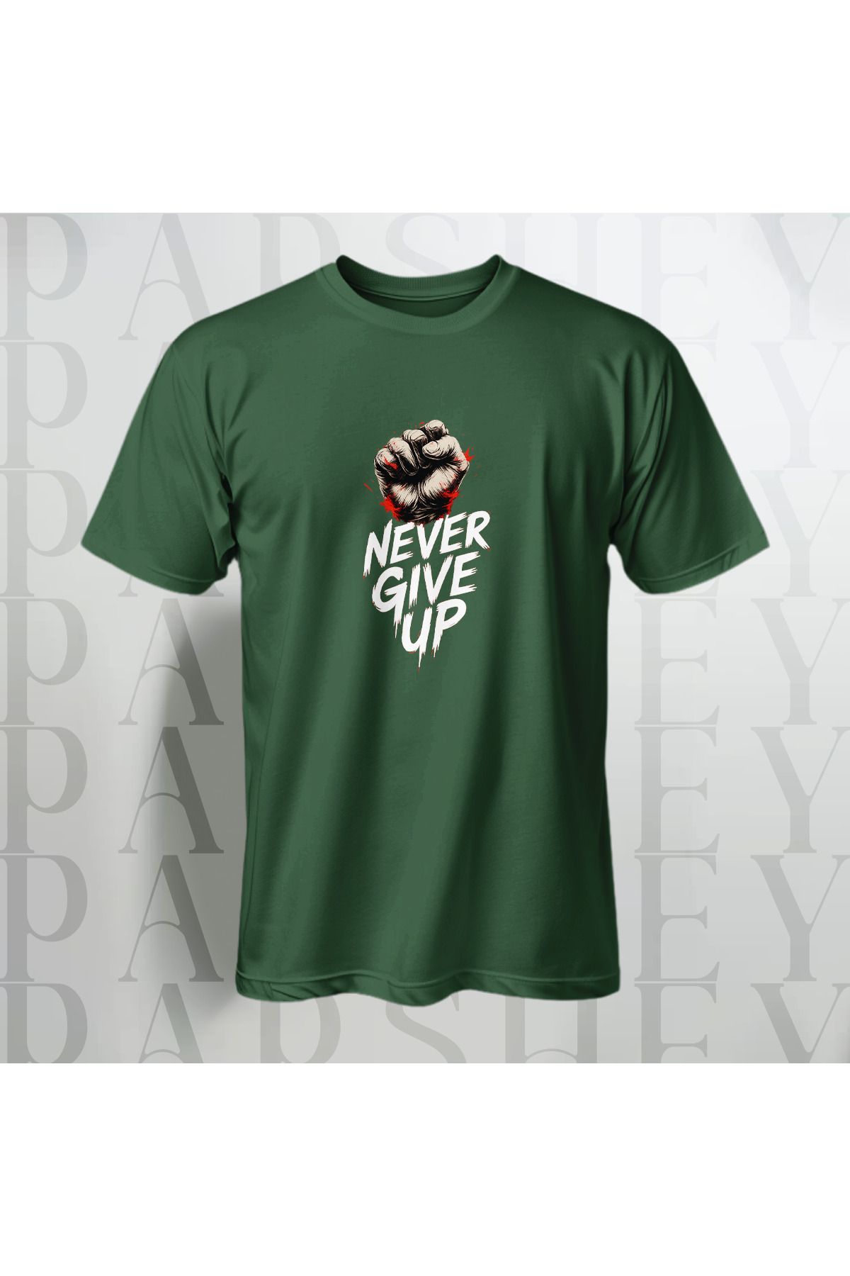 PARSHEY Erkek - Kadın Never Give Up Baskılı Unisex Yarım Kollu Bisiklet Yaka %100 Pamuk Oversize T-shirt