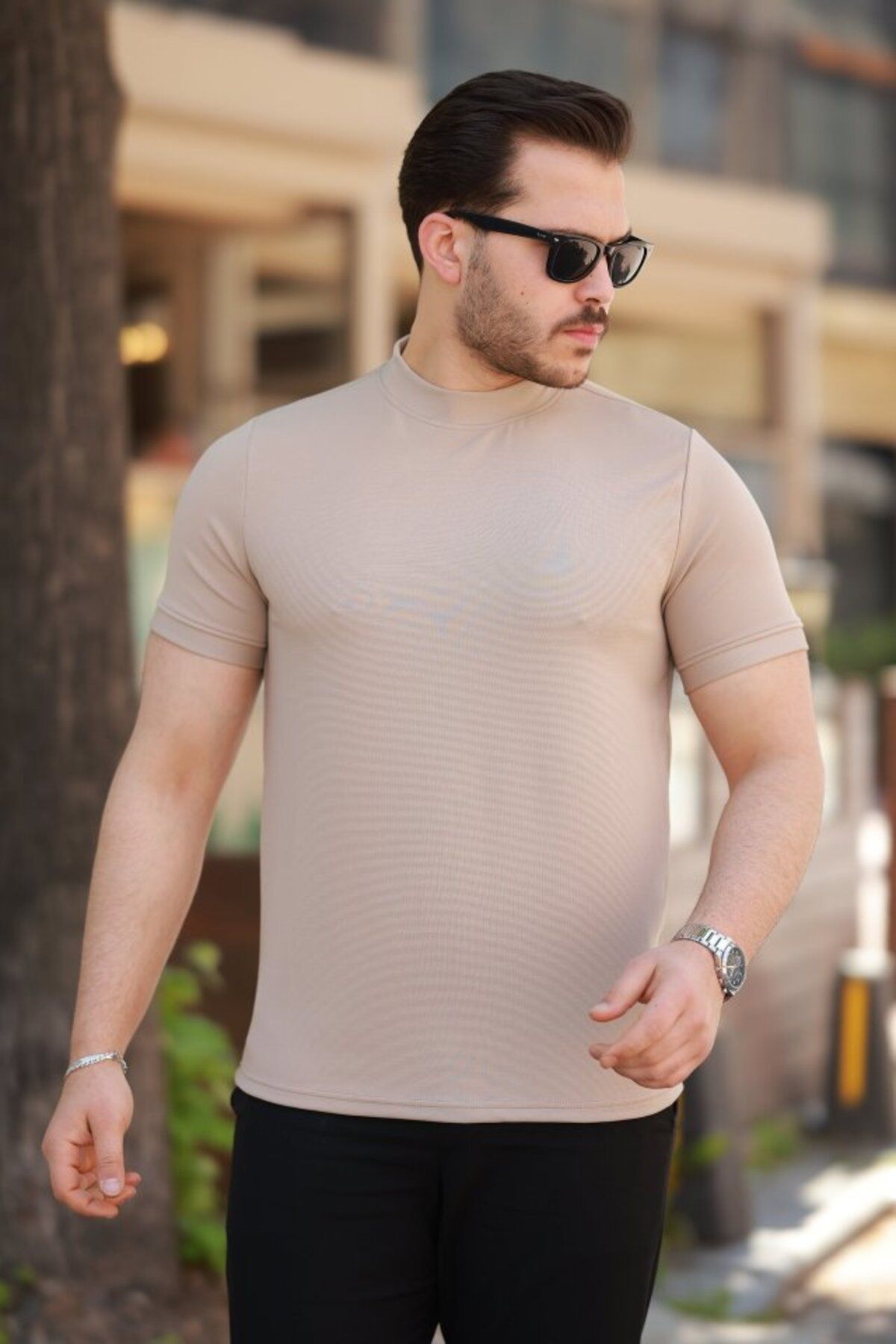fh fashionhere Erkek Ince çizgi Dokulu Kısa Kollu T-shirt