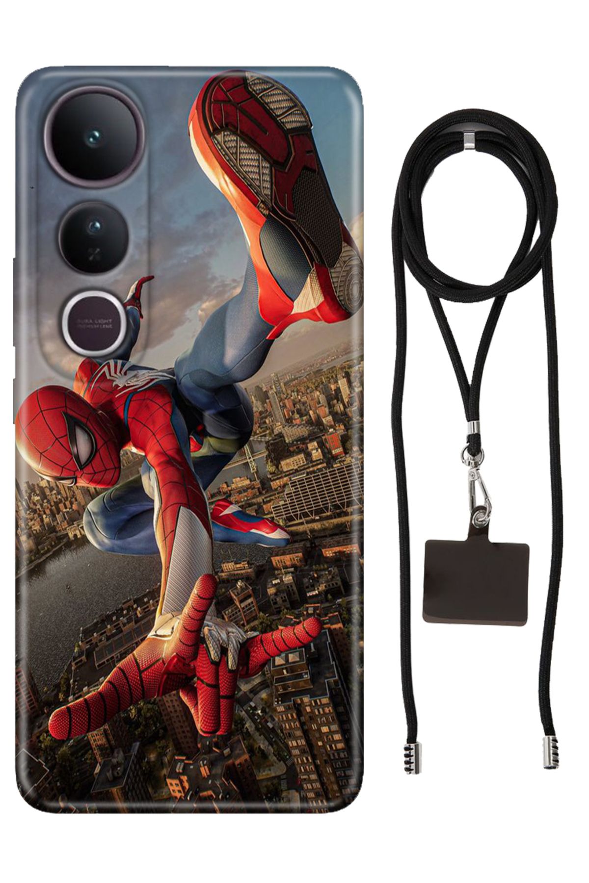 Cekuonline Vivo V50 Lite 5G Kılıf Silikon Spider İpli Boyun Askısı