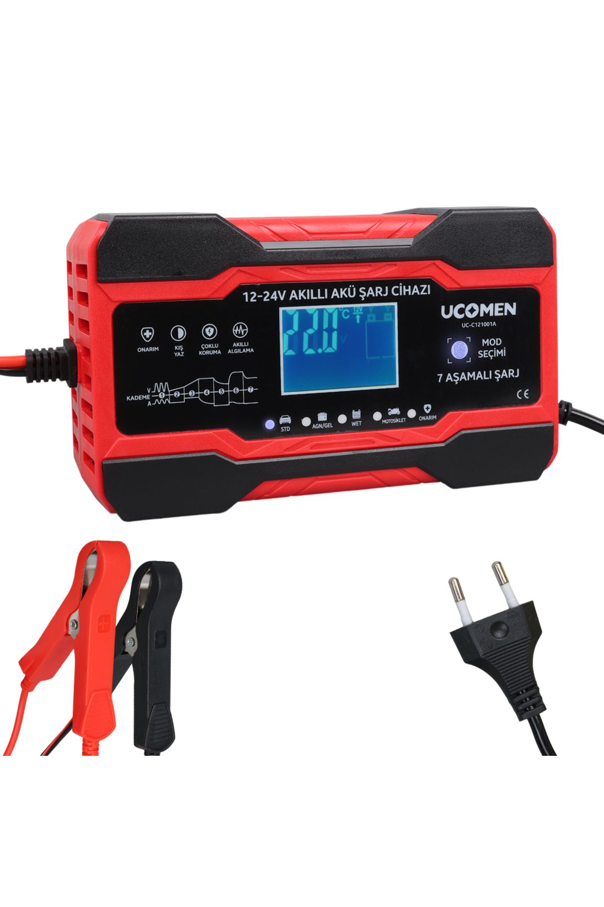Findit KIRMIZI 12/24 VOLT 10 AMPER LED GÖSTERGELİ AKÜ ŞARJ CİHAZI UC-C121001A-Findit