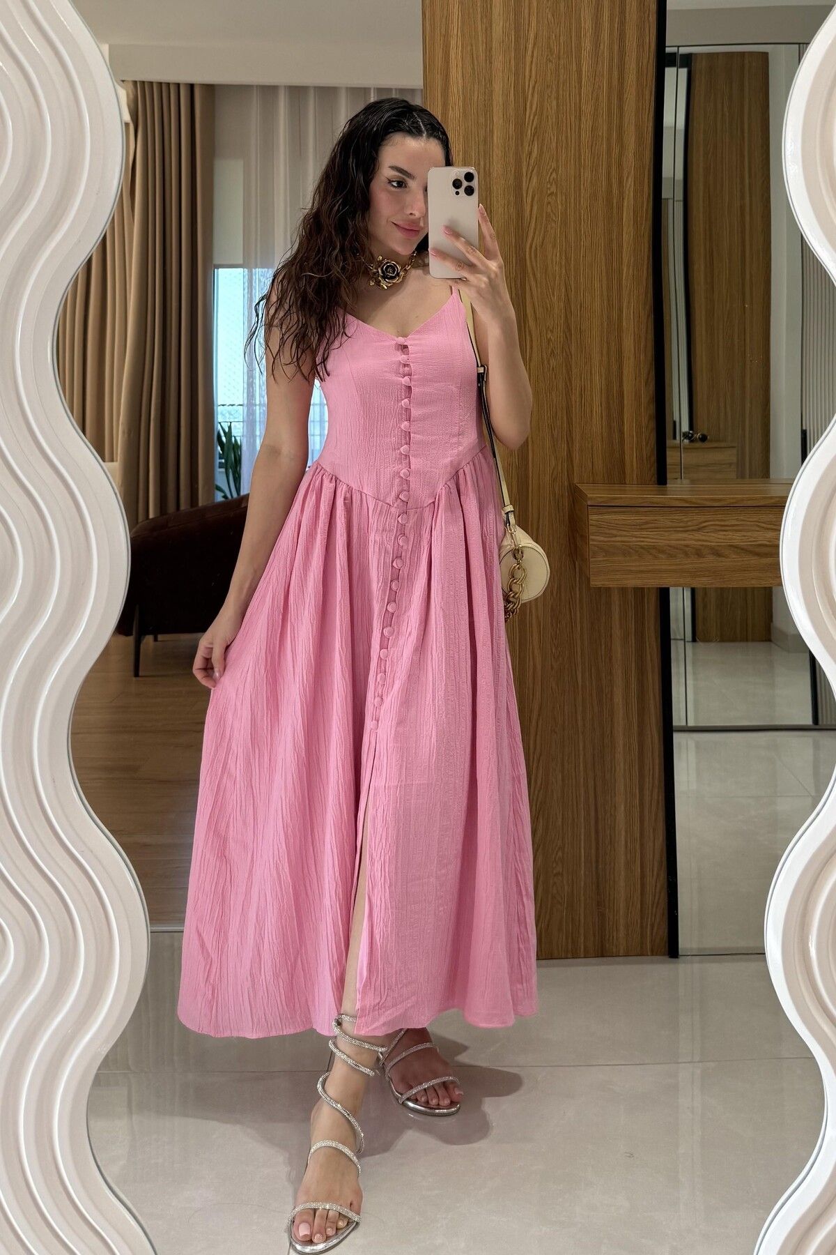 SennaStore Askılı Önü Düğmeli Elbise