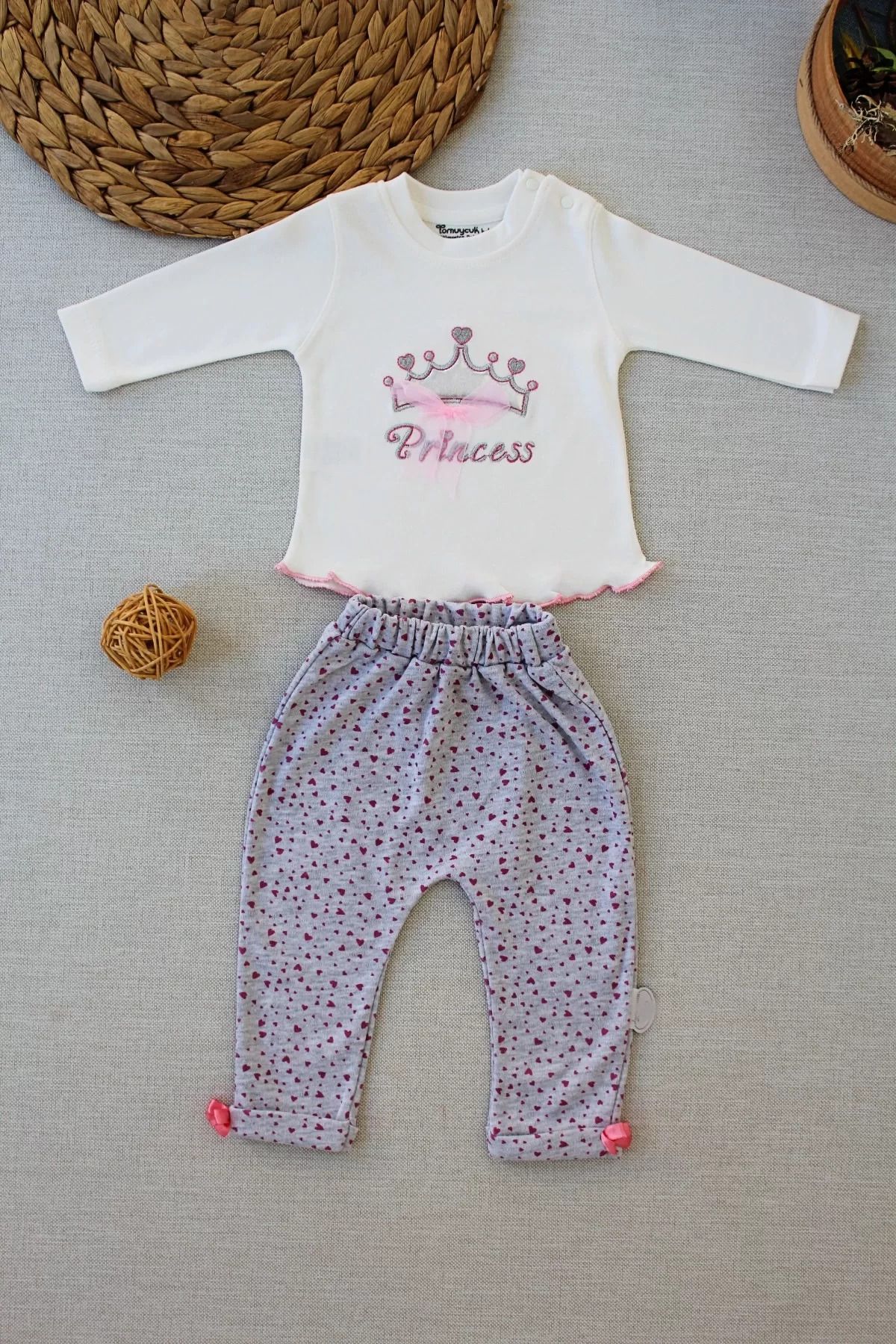 onlinebutik Full Star Nakışlı Şapkalı Uzun Kollu Sweat 3lü Erkek Bebek Takımı Ekru