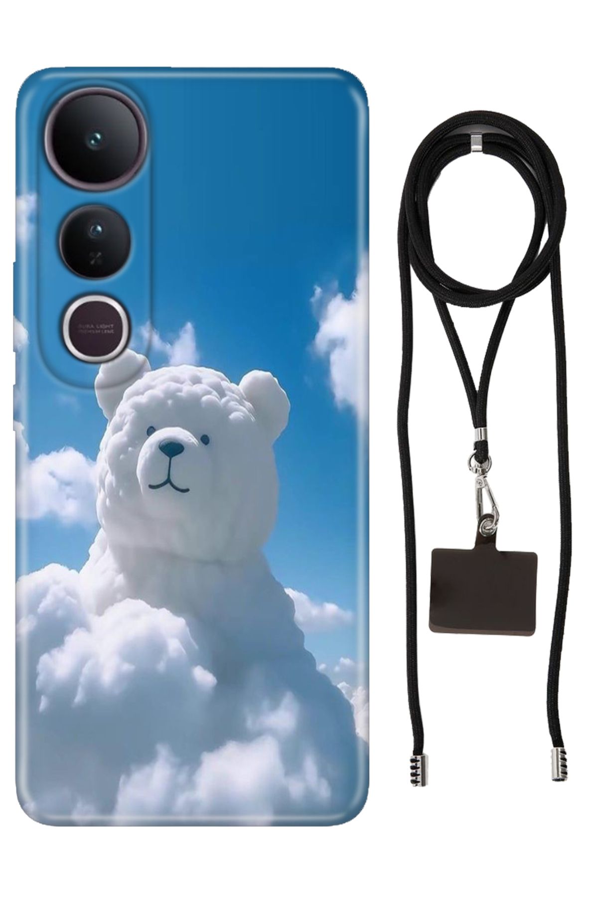 Cekuonline Vivo V50 Lite 5G Uyumlu Kılıf Silikon Teddy Cloud İpli Boyun Askısı