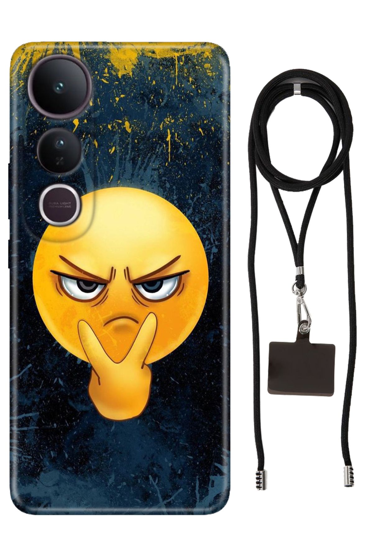 Cekuonline Vivo V50 Lite 5G uyumlu  Kılıf Silikon Emojixx İpli Boyun Askısı