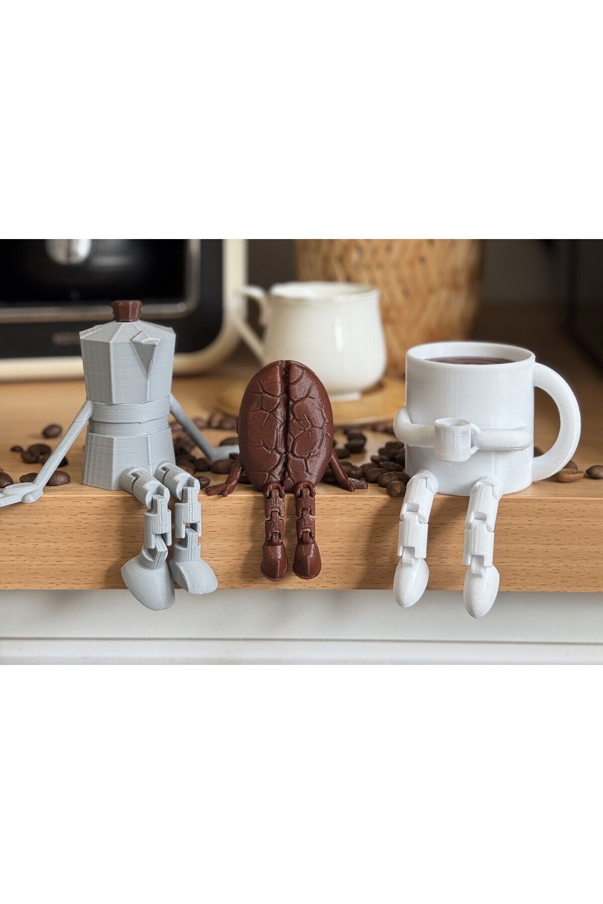 teknotrust 3D Kahve köşesi Sevimli Biblo Seti 3'lü,Kahve Çekirdeği,Beyaz Kahve Kupası,Moko Pot,Coffee set