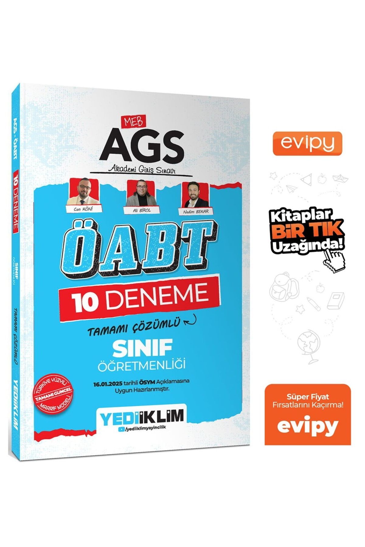 Yediiklim Yayınları 2025 MEB AGS ÖABT Sınıf Öğretmenliği 10 Deneme Çözümlü - Can Köni, Ali Birol Ayraç Hediyeli