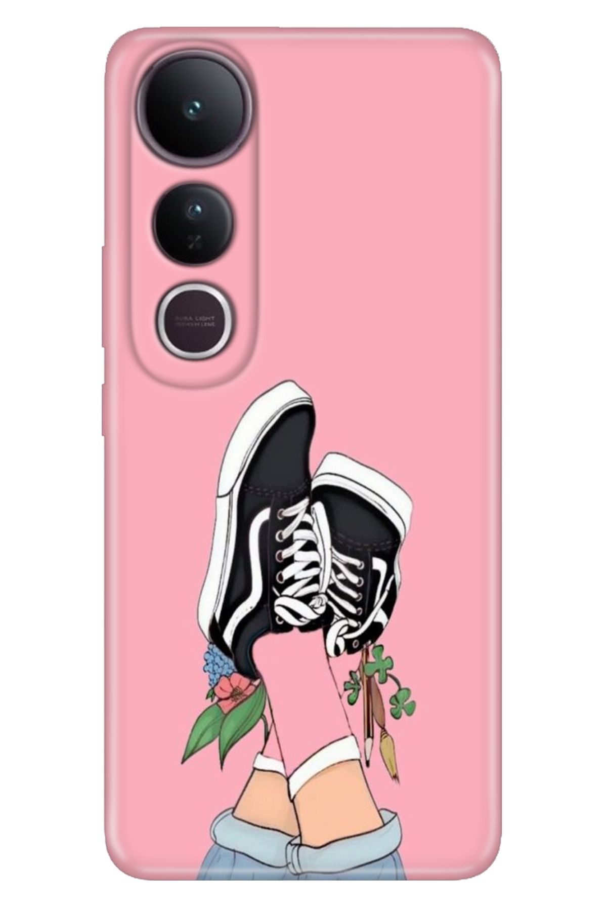 ADACASE Vivo V50 Lite 5G Kılıf Renkli Silikon Baskılı TPU Pembe Kolej