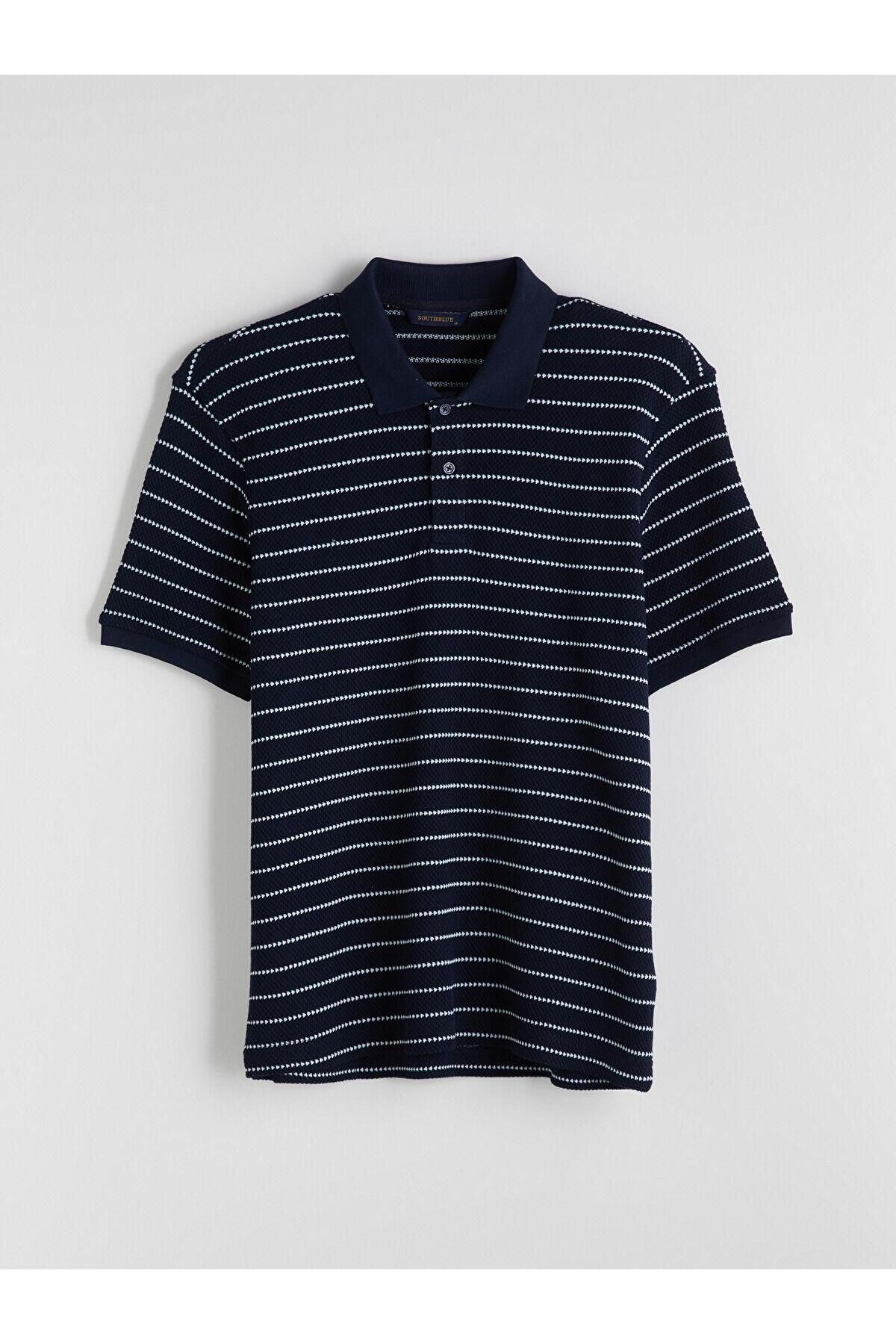 LC Waikiki SOUTHBLUE Polo Yaka Çizgili Erkek Tişört (S5)