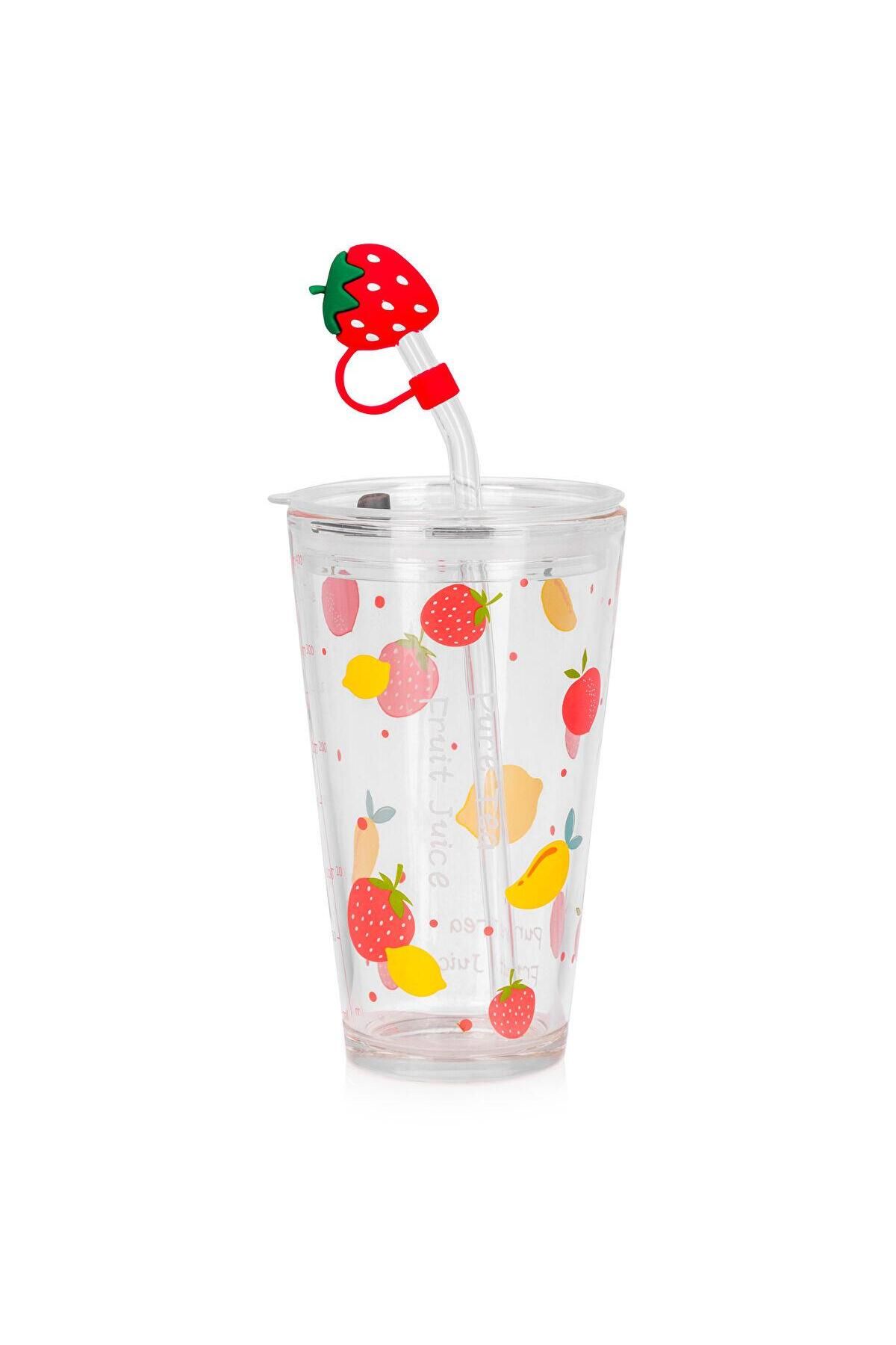 LC Waikiki-Lcw Home Printed Glass Cup with Straw 400 ml (S5) 5