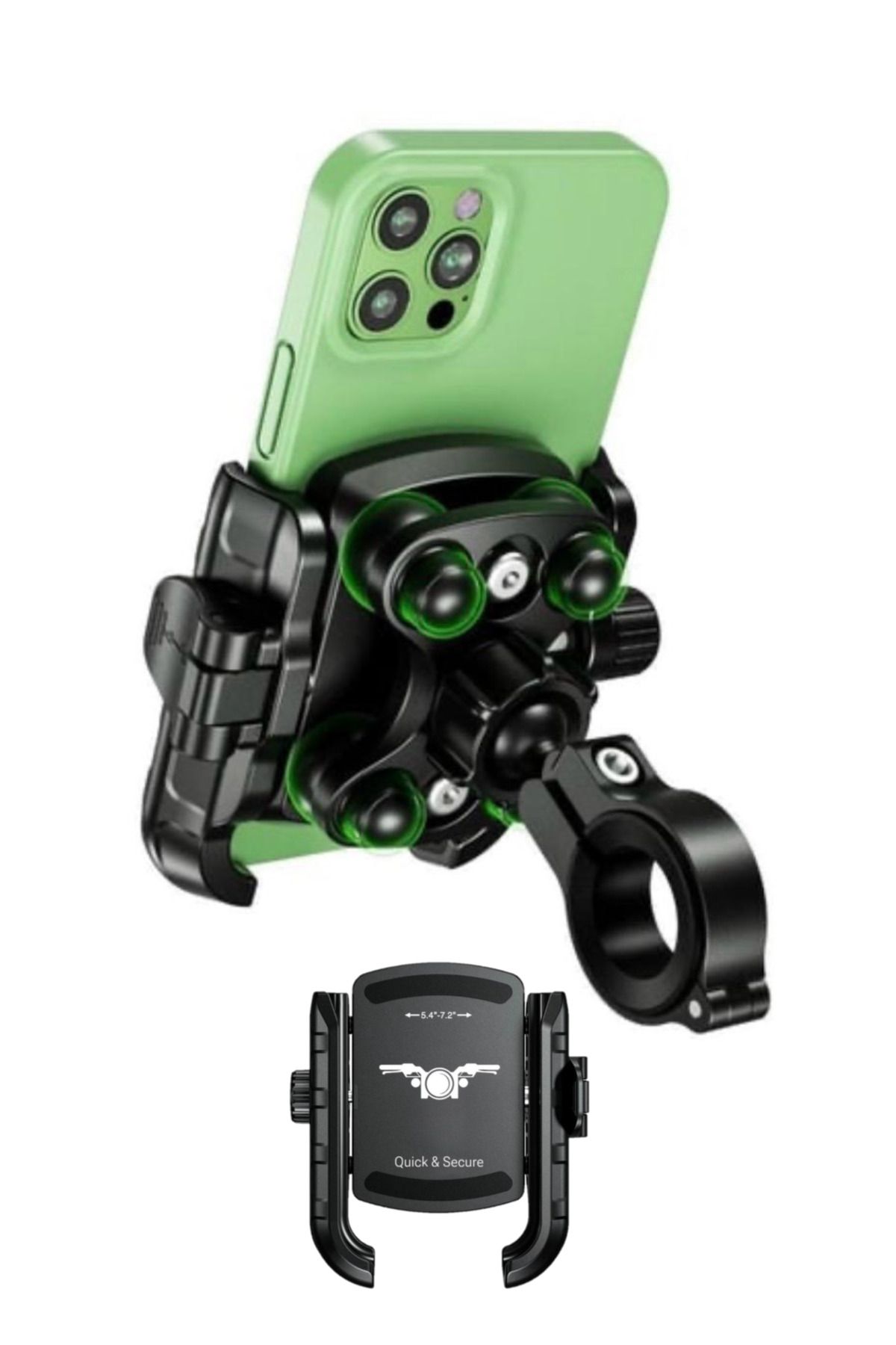 RUGGED Motosiklet Profesyonel Gidon Telefon Tutucu Gidona Uyumlu Sıkmalı ve Yandan Mandallı 360 Derece