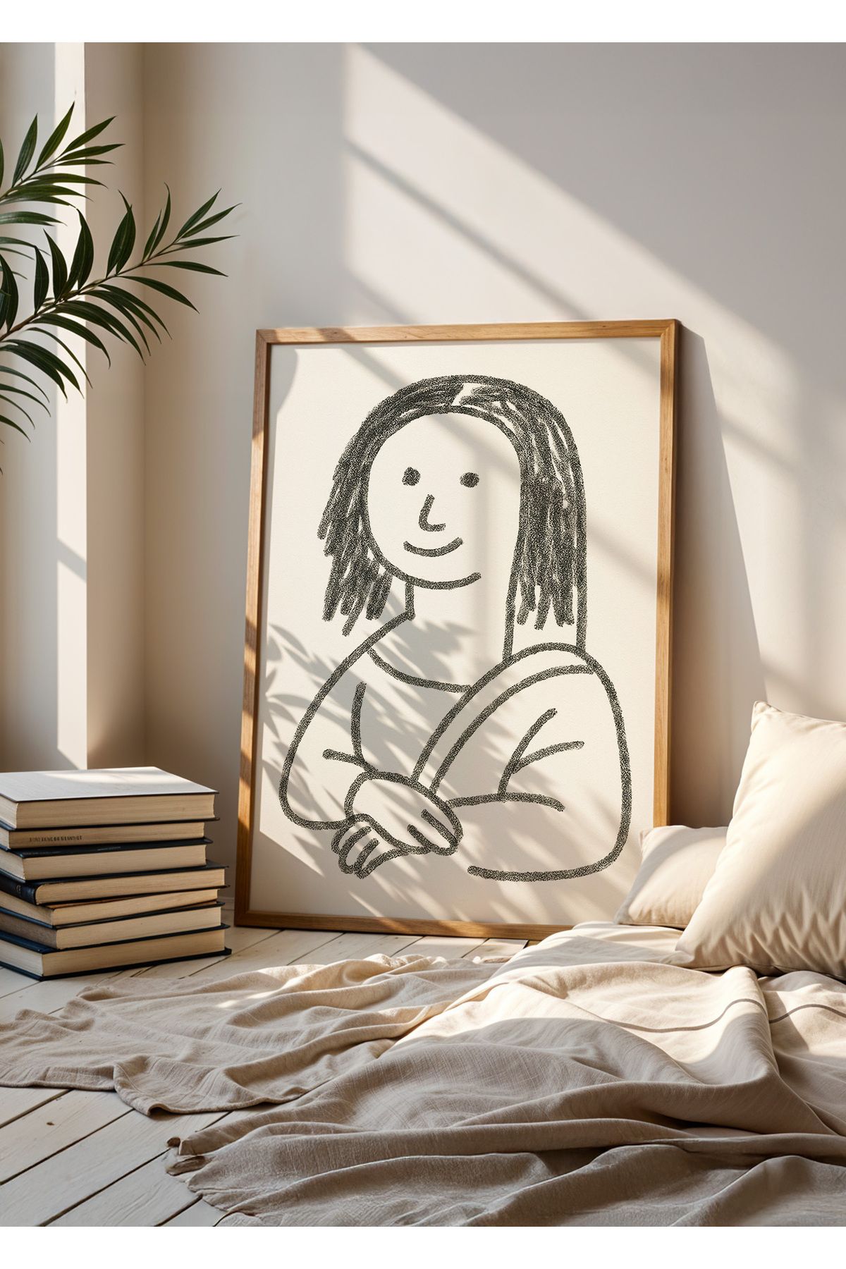 Huca Mona Lisa Minimalist - Sevimli Mona Lisa Poster - Modern Sanat - Boho - Minimalist Poster