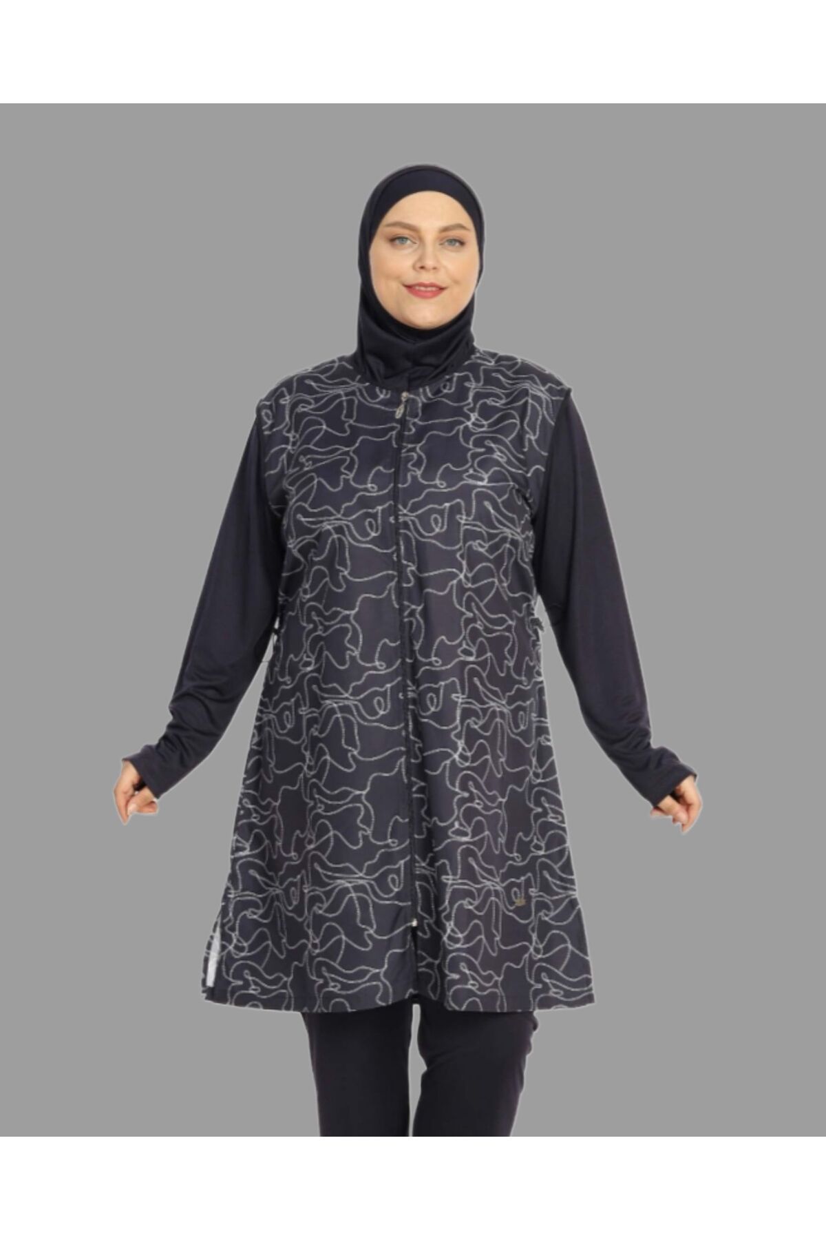 Lüx Wood 1431 KADIN DESENLİ TAM TESETTÜR BATTAL LIKRALLI MAYO
