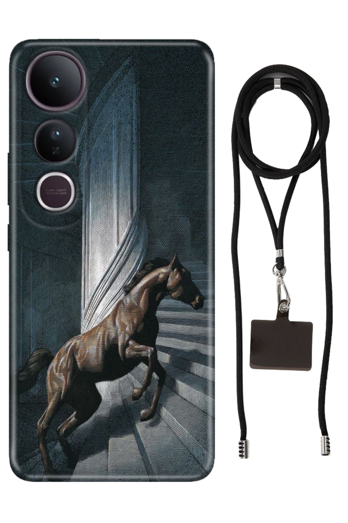 Cekuonline Vivo V50 Lite 5G Kılıf Silikon Horse İpli Boyun Askısı