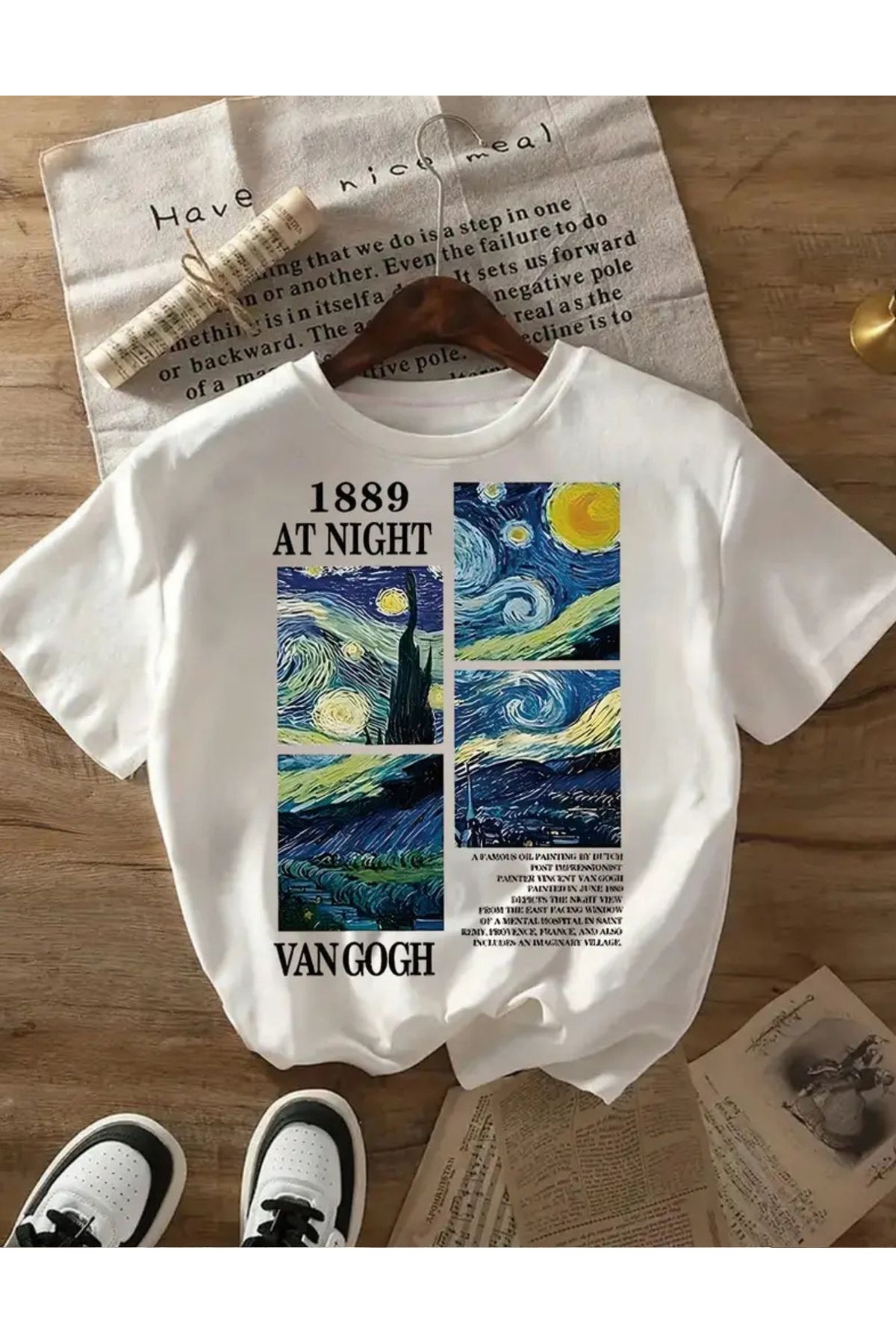 SAJA Unısex Kadın/Erkek Baskılı Oversize Düşük Kol Bisiklet Yaka T-Shirt